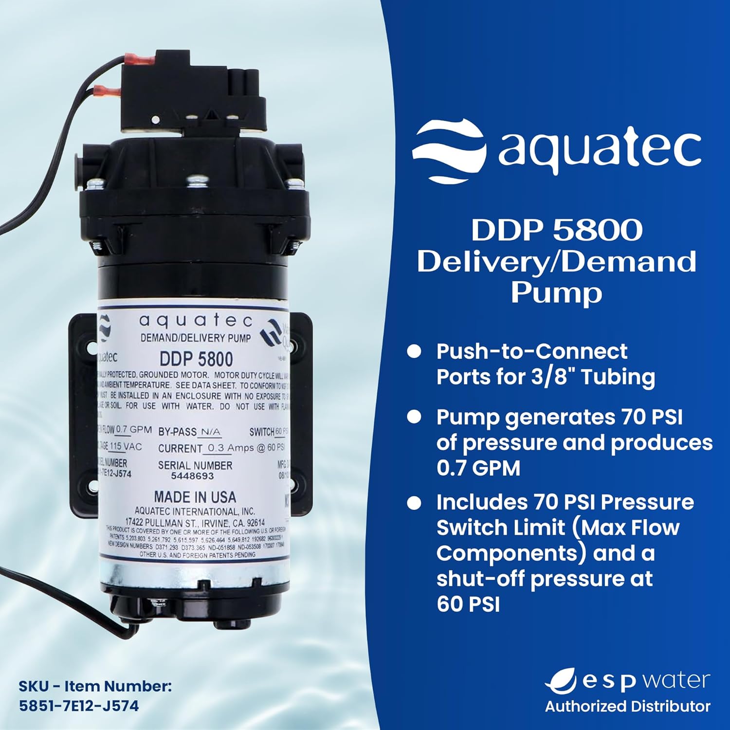 specs for aquatec 5800 DDP pump