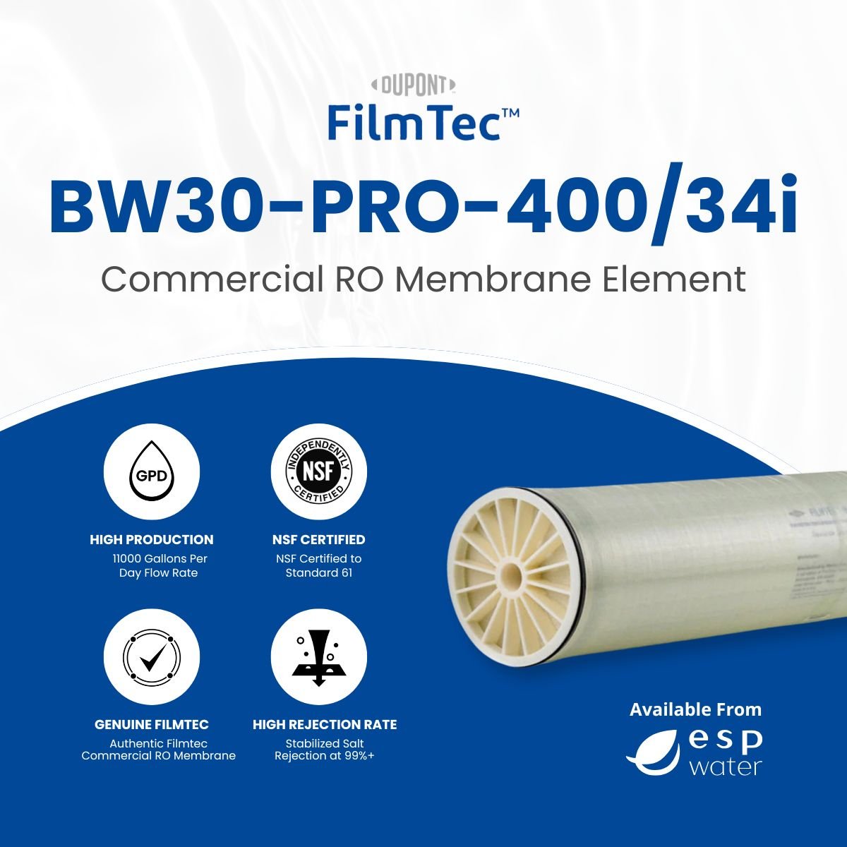 FilmTec BW30 PRO - 400/34i RO Membrane Brackish 11000 GPD 8"x40" BW30-PRO-400/34i - ESP Water