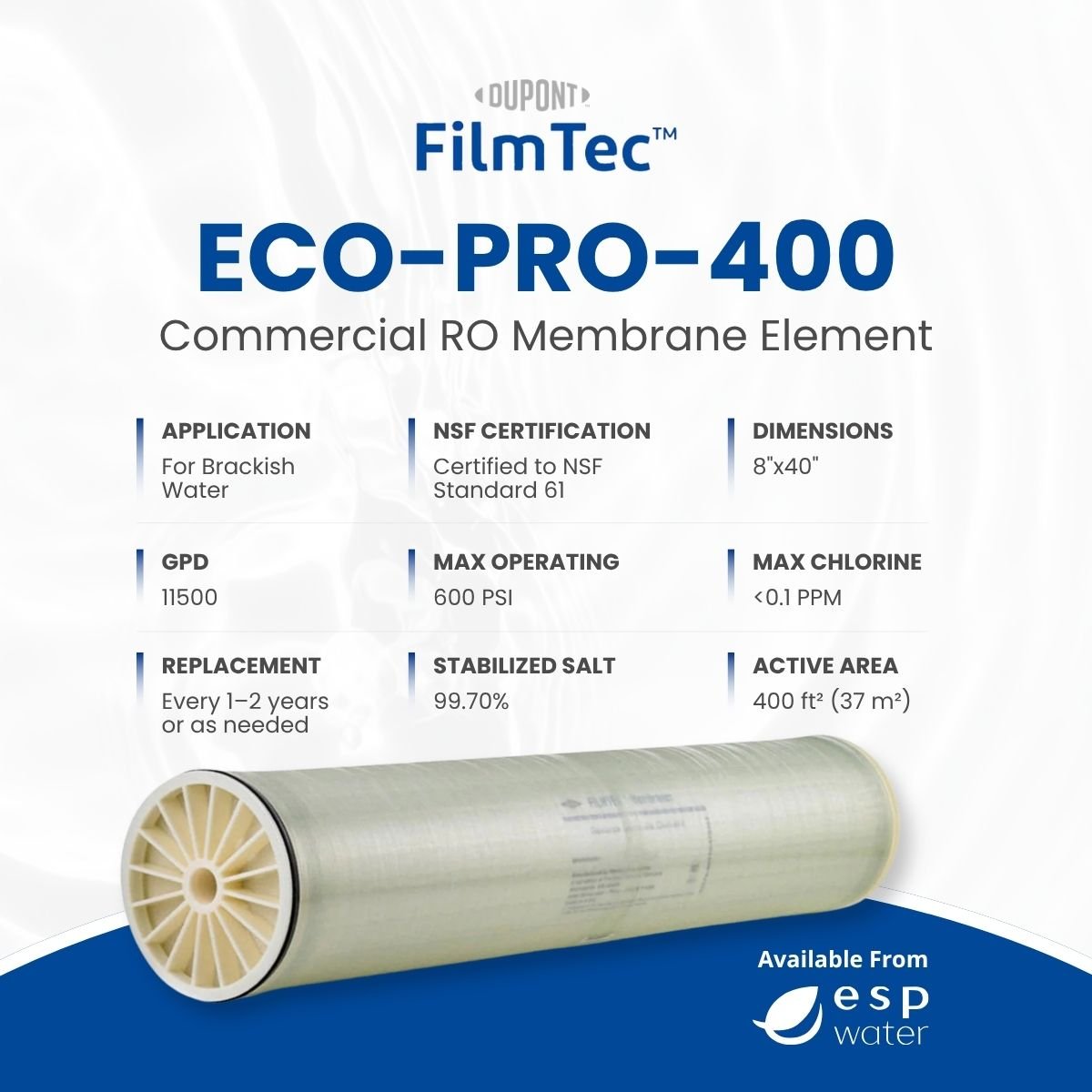 FilmTec ECO PRO - 400 RO Membrane Brackish 11,500 GPD 8"x40" ECO-PRO-400 - ESP Water