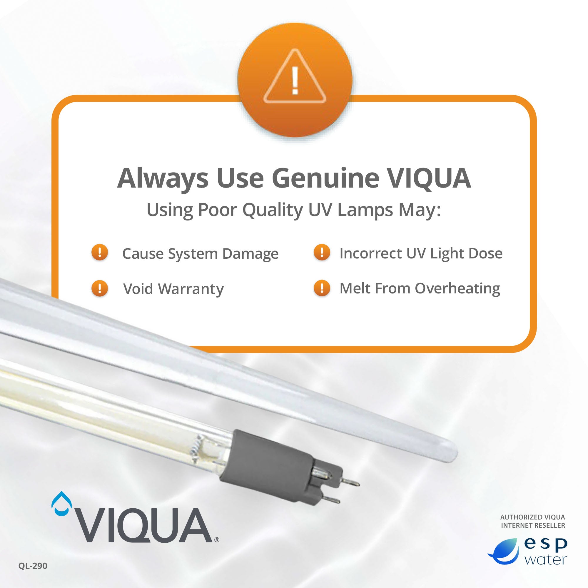 Genuine VIQUA QL-290 replacement lamp and quartz sleeve for SHF-290 and SHFM-290 systems