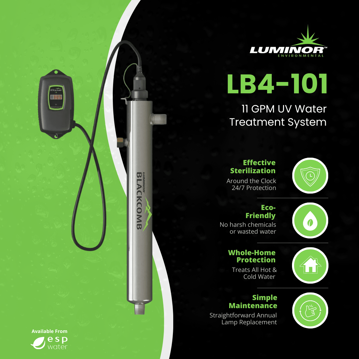 LUMINOR BLACKCOMB 4.1 LB4-101 UV system benefits for 11 GPM whole-home water treatment