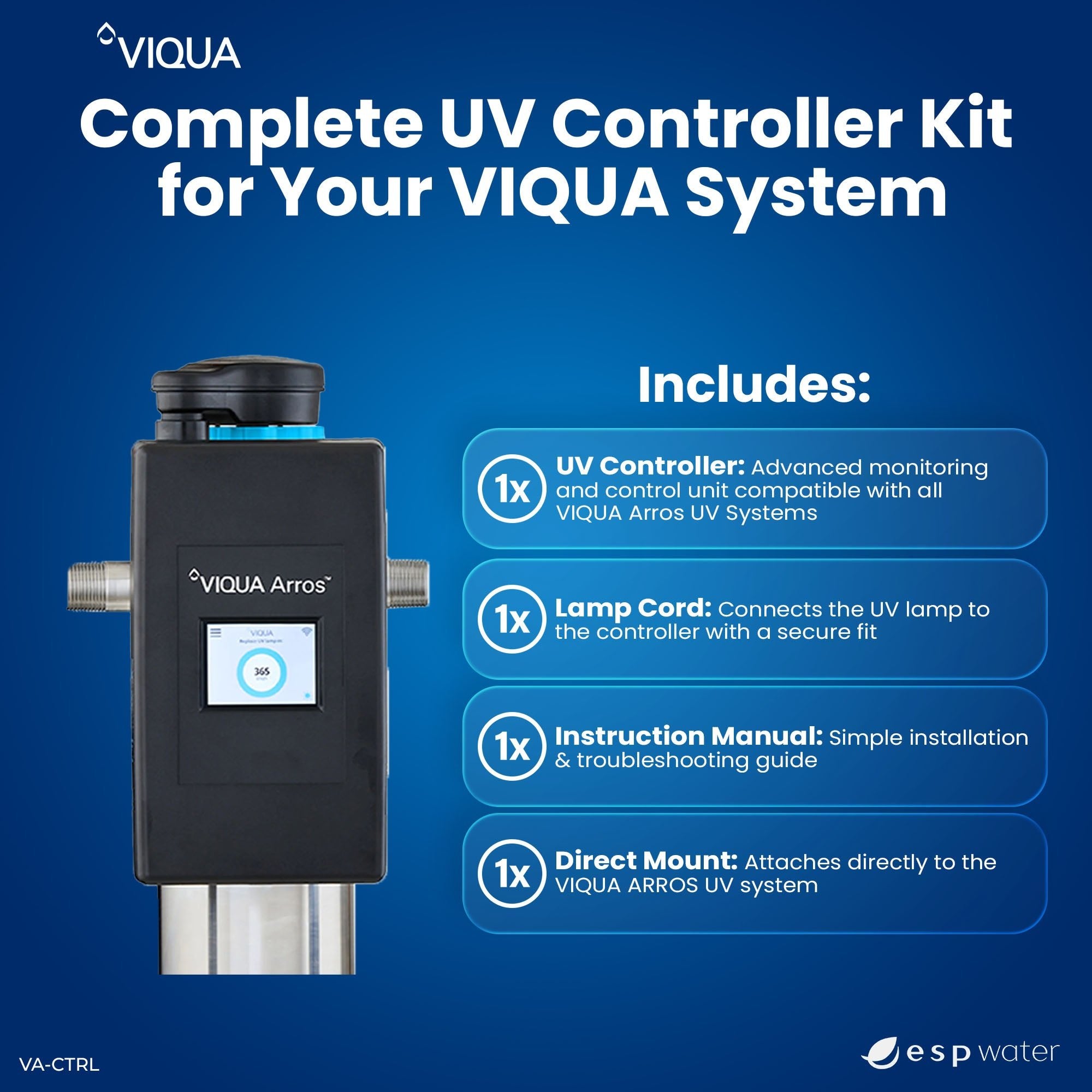 VIQUA VA-CTRL replacement controller kit contents for ARROS UV systems