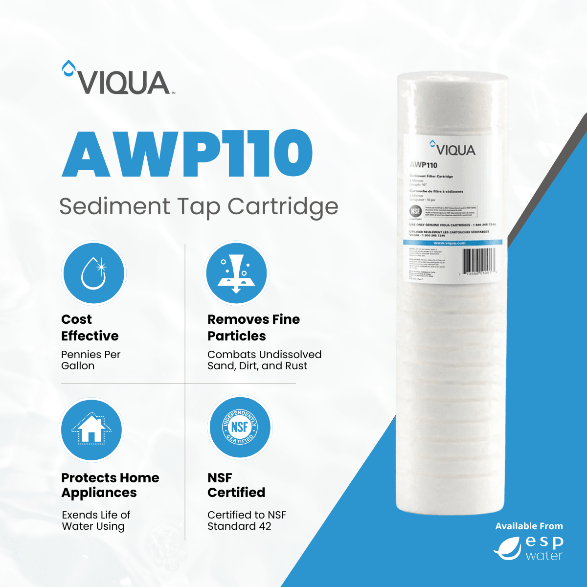 VIQUA AWP110 sediment filter benefits for reducing particles before compatible UV water treatment systems