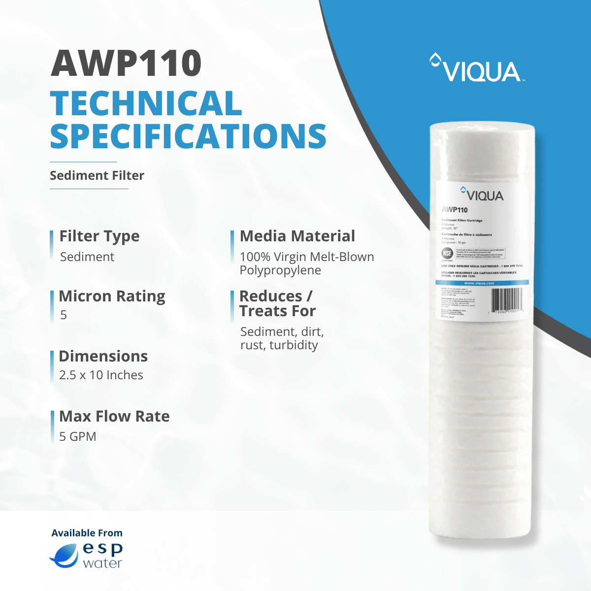 VIQUA AWP110 5-micron sediment filter specifications