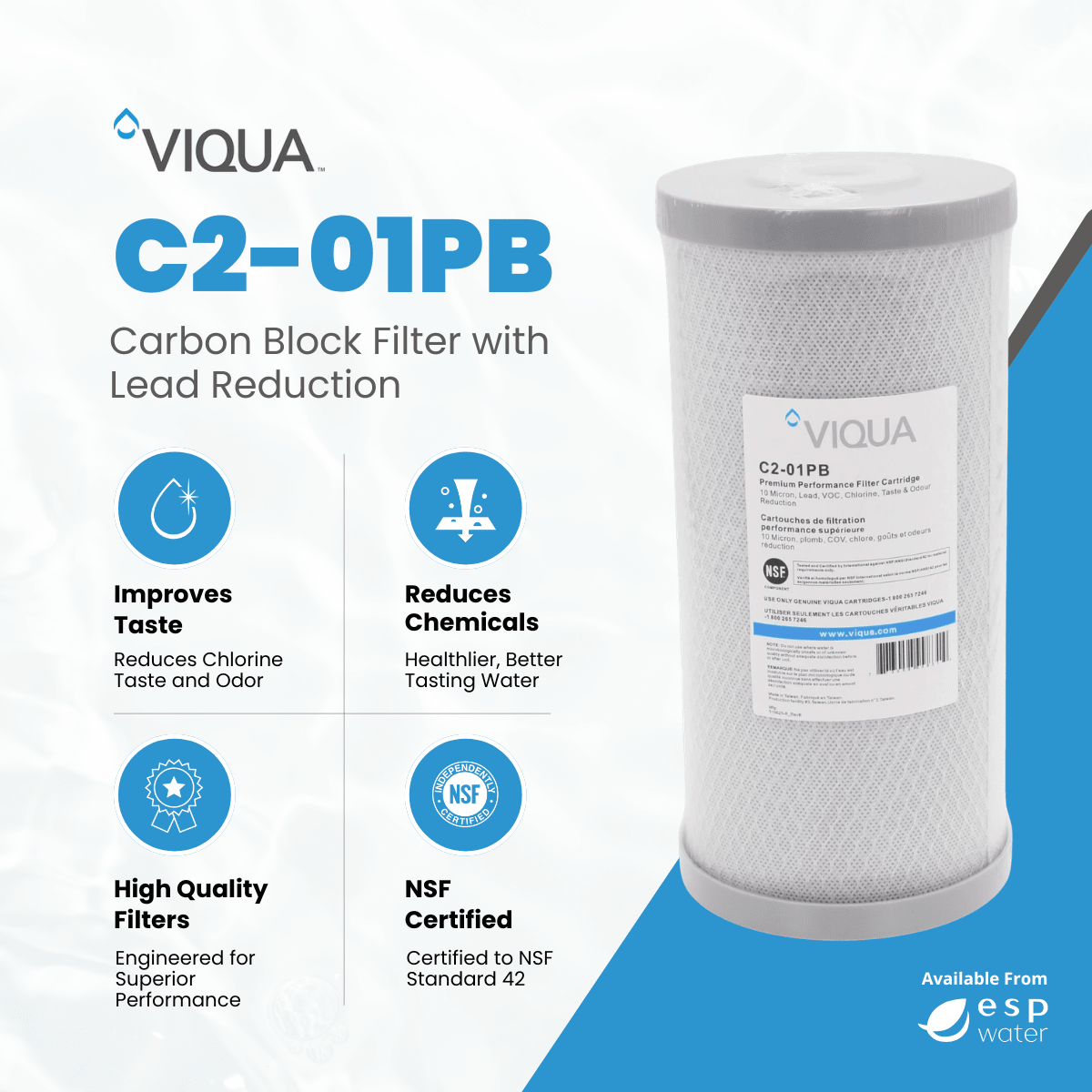 VIQUA C2-01PB carbon block filter benefits for chlorine taste odor and particle reduction