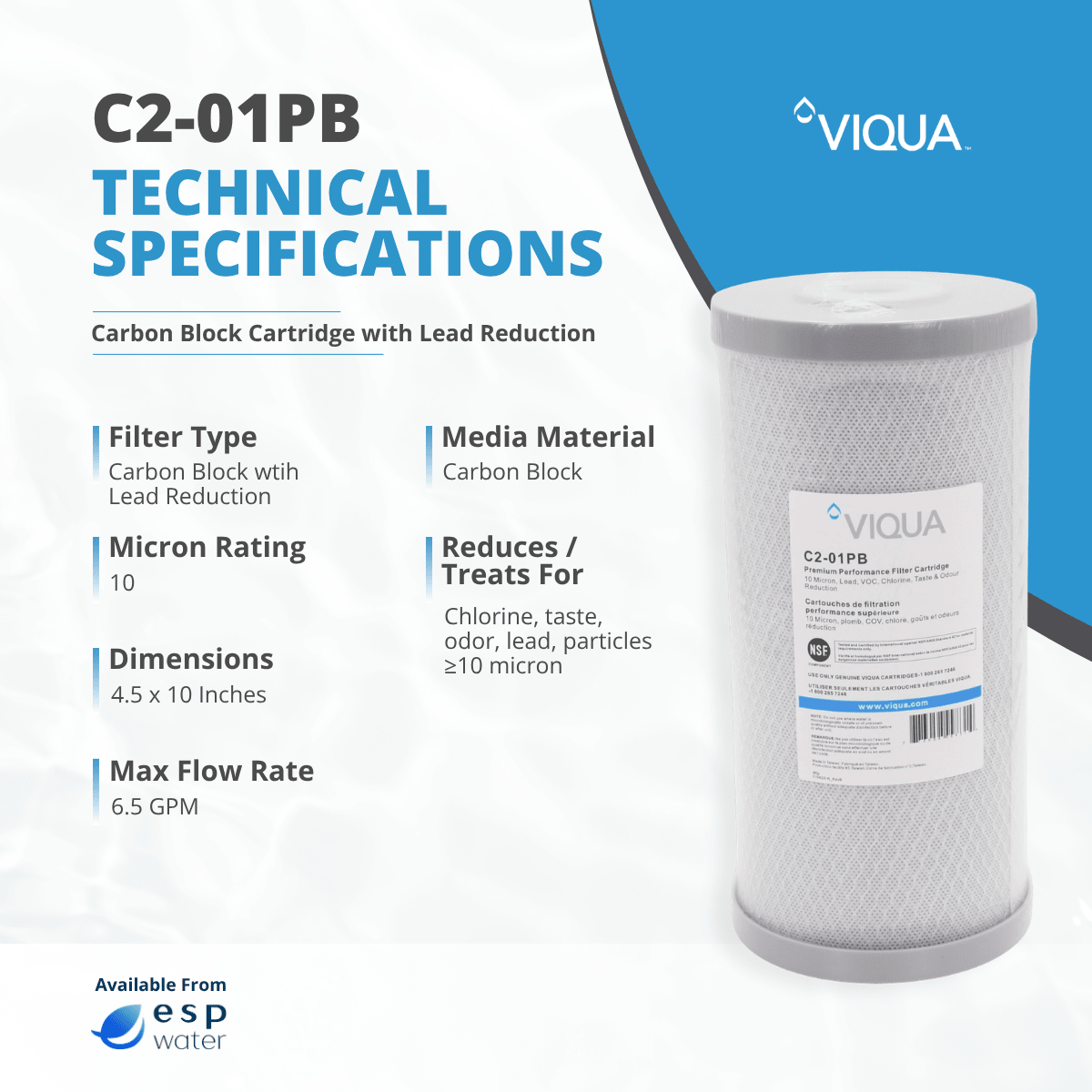 VIQUA C2-01PB specifications for a 10-micron 4.5 x 10 inch carbon block replacement filter