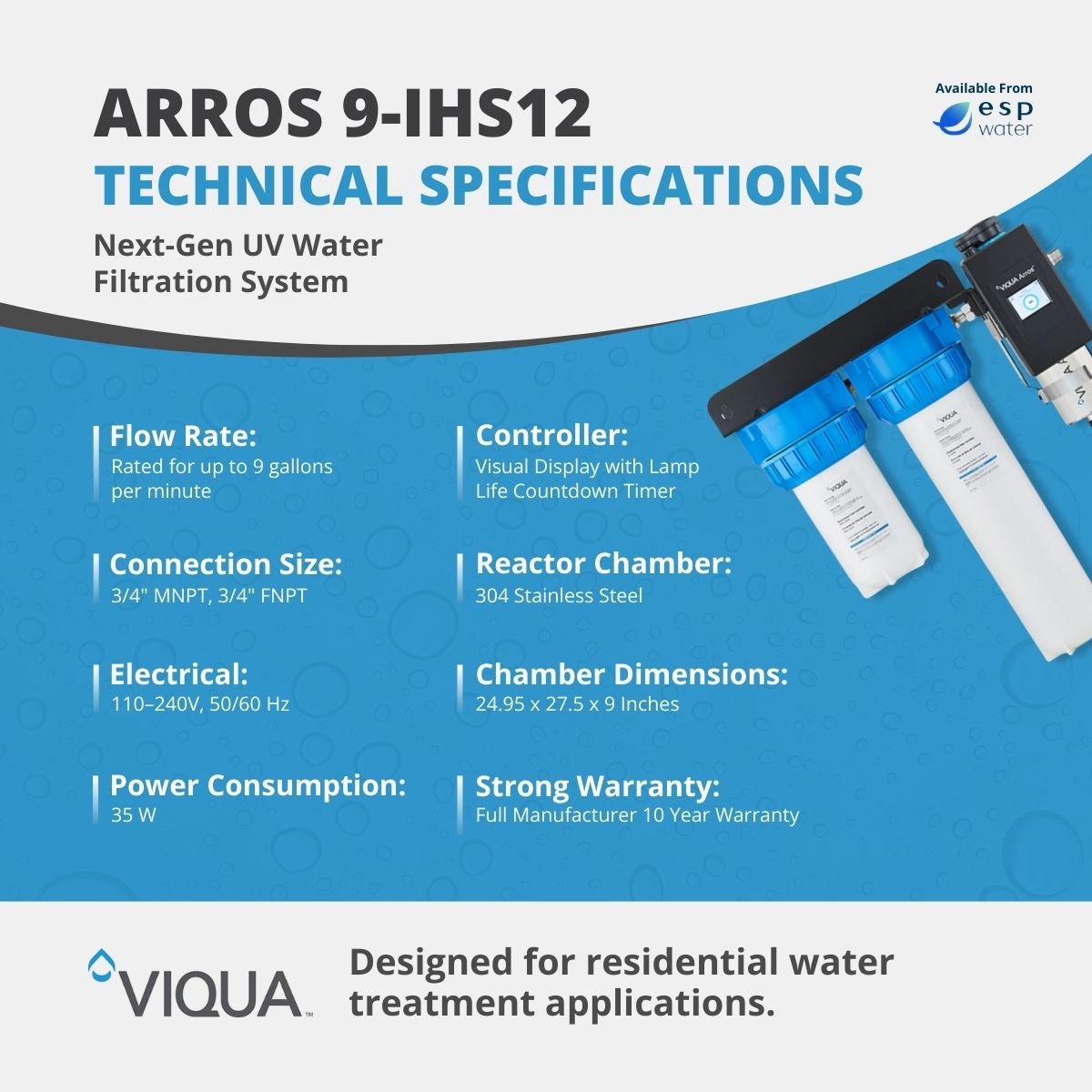 VIQUA Arros 9 - IHS12 Integrated 9 GPM UV System Arros 9-IHS12 - ESP Water
