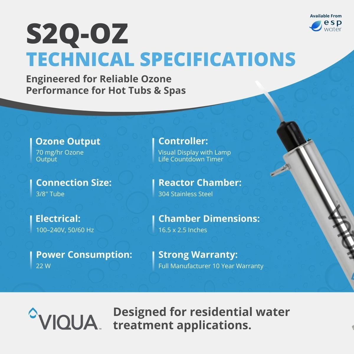 VIQUA S2Q - OZ Ozone System with Air Venturi 3/8" Connection S2Q-OZ - ESP Water