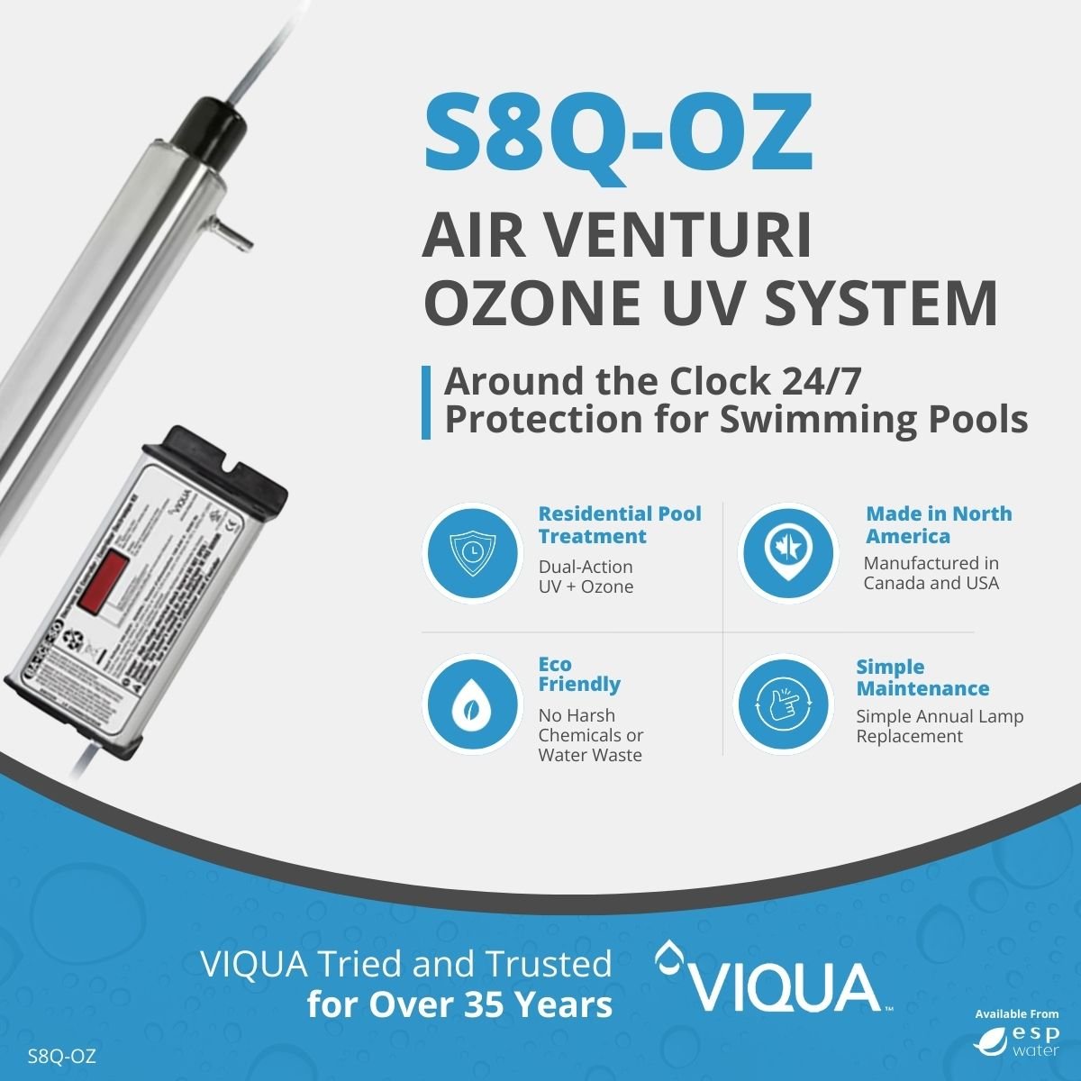 VIQUA S8Q - OZ Ozone System with Air Venturi 3/8" Connection S8Q-OZ - ESP Water