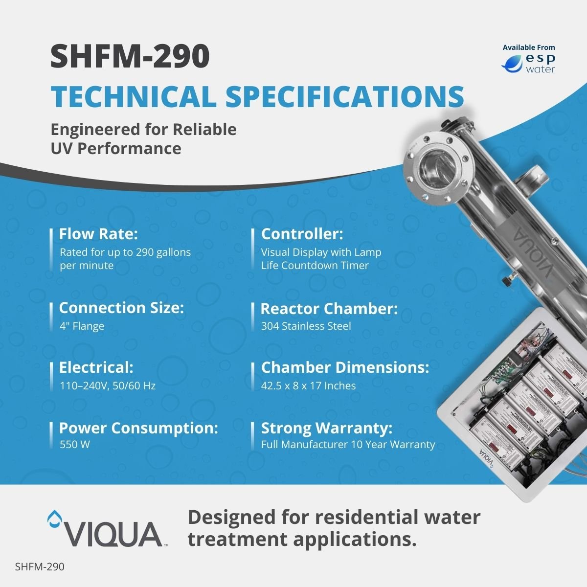 VIQUA SHFM - 290 UV System with Sensor 290 GPM 4" Flange SHFM-290 - ESP Water