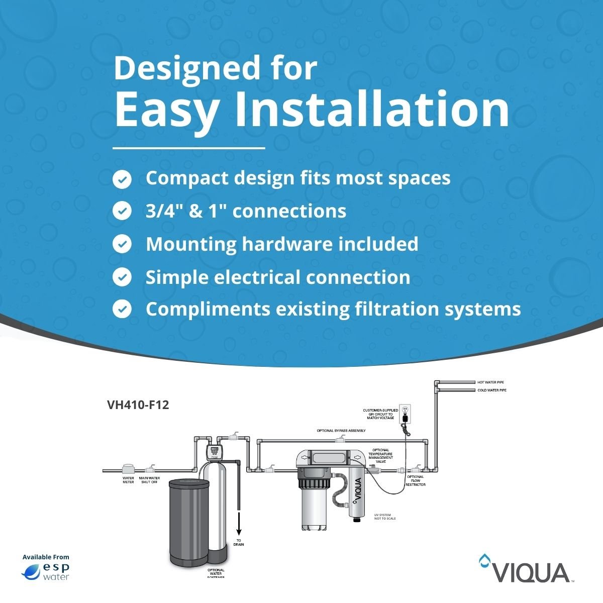 VIQUA VH410 - F12 UV System with Sediment and Carbon Filter 18 GPM 1" MNPT VH410-F12 - ESP Water
