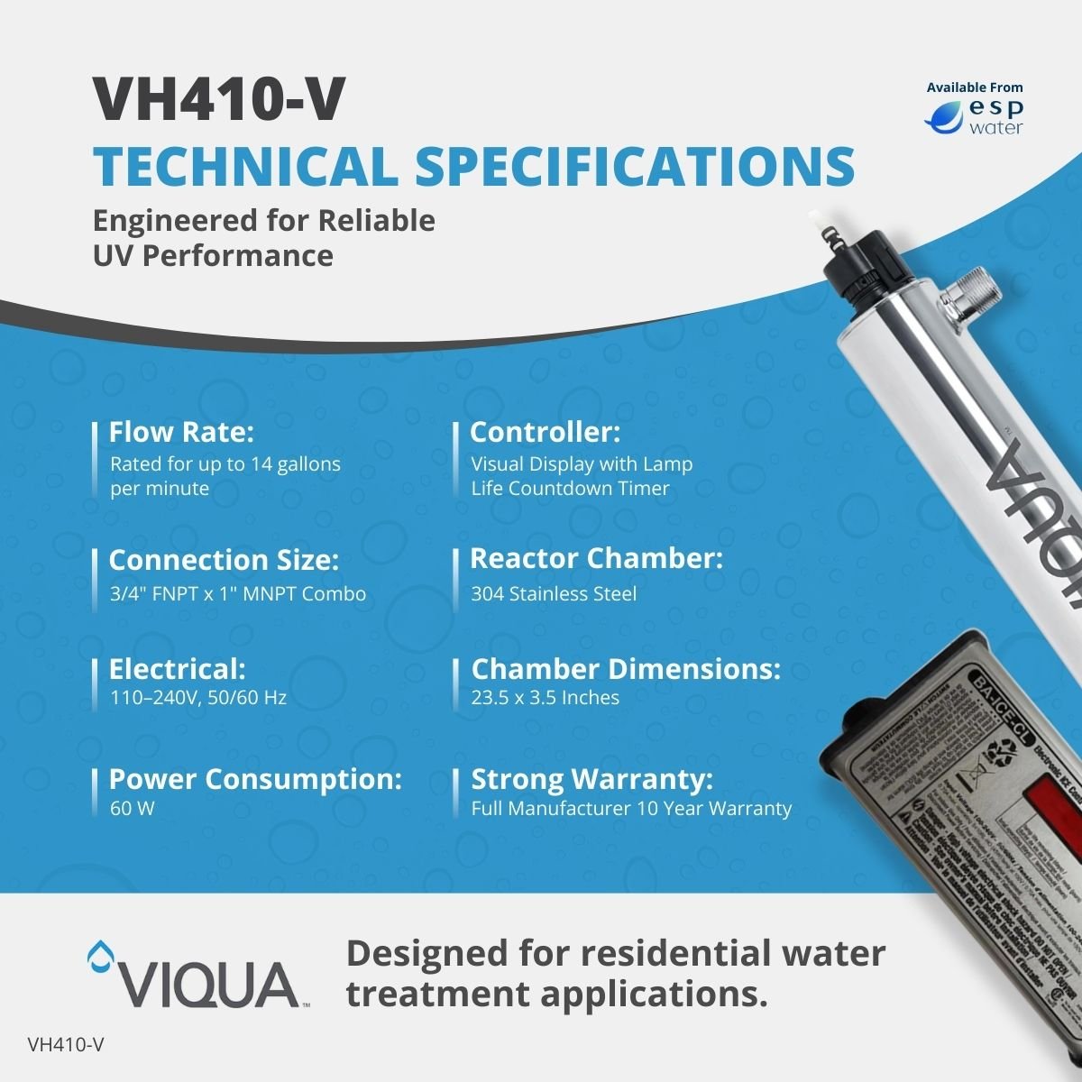 VIQUA VH410 - V UV System, NSF 55 Class B, 14 GPM VH410-V - ESP Water