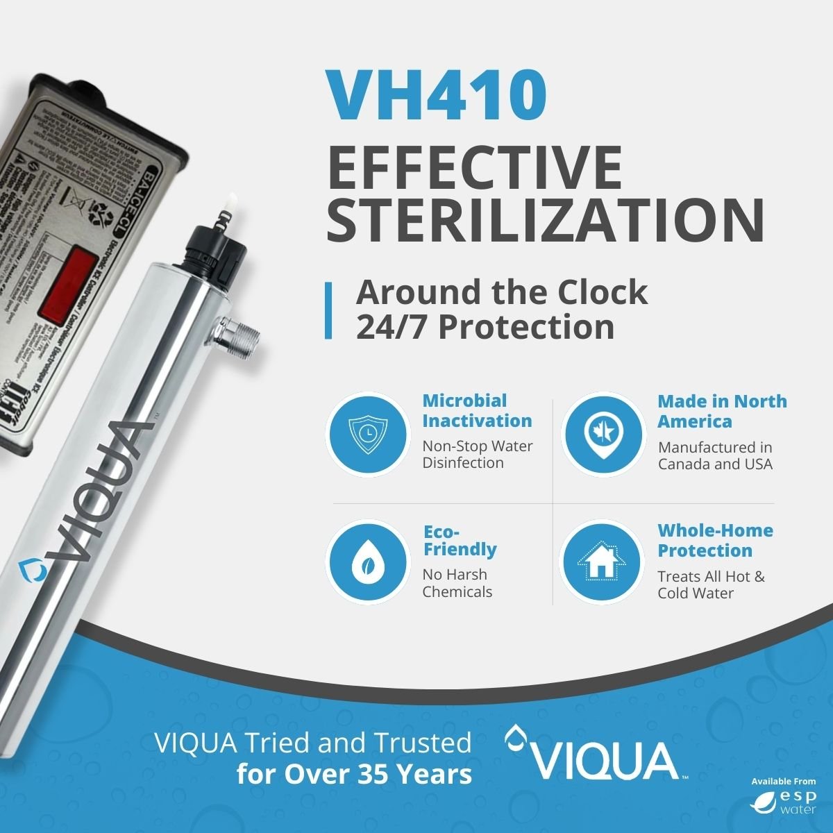 VIQUA VH410 UV system benefits for large-home and light-commercial water treatment up to 18 GPM