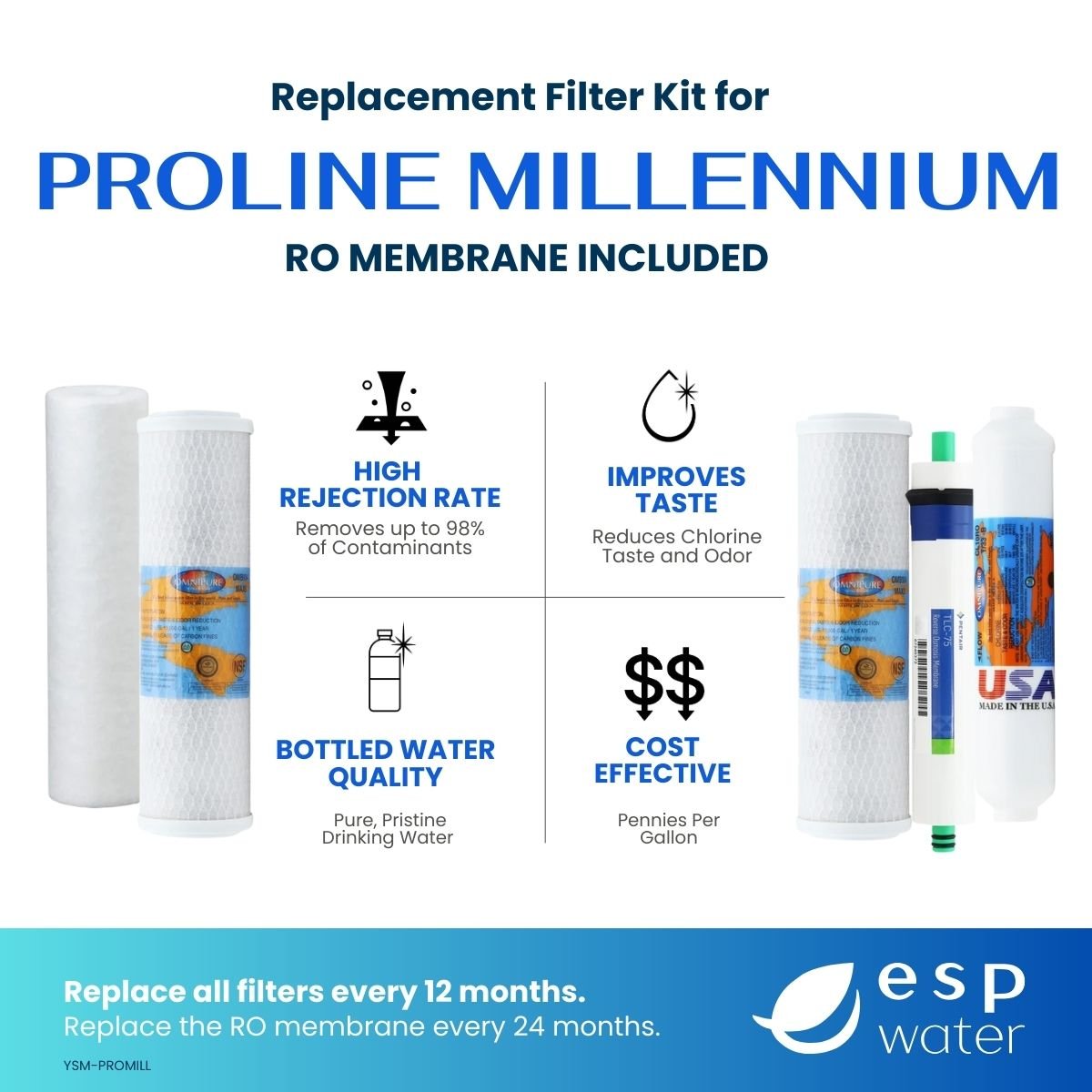Proline Millennium RO Filter Replacement Kit with RO Membrane YSM-PROMILL - ESP Water