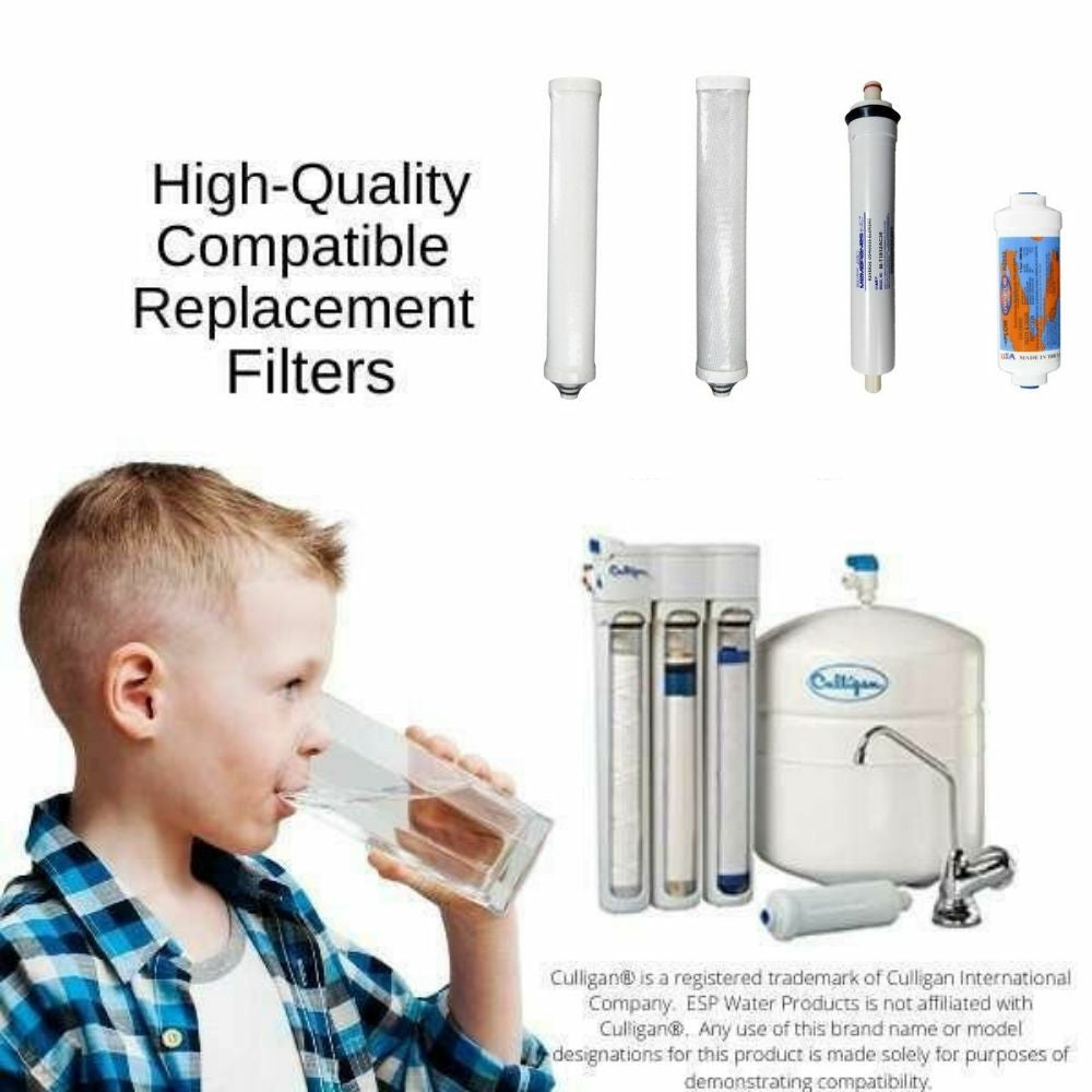 Culligan AC-50 & LC-50 Aqua Cleer Compatible Filter Replacement Bundle with RO Membrane for Reverse Osmosis Drinking Water System