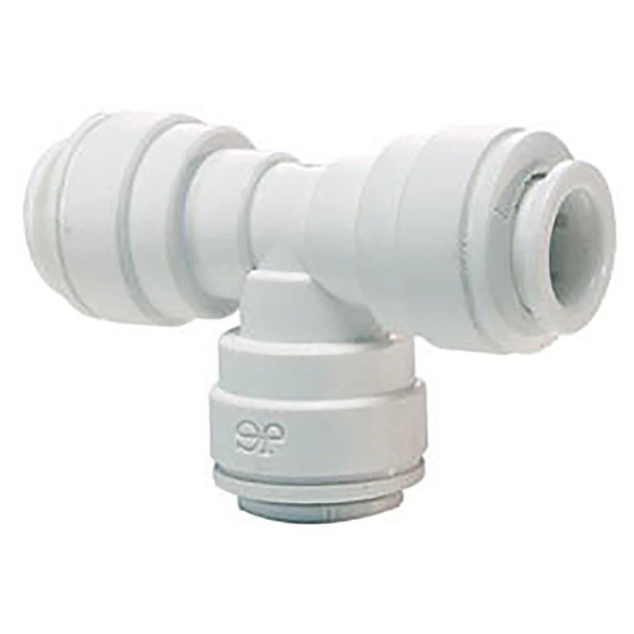 John Guest PI301208S reducing tee with 3/8-inch quick-connect run and 1/4-inch quick-connect branch
