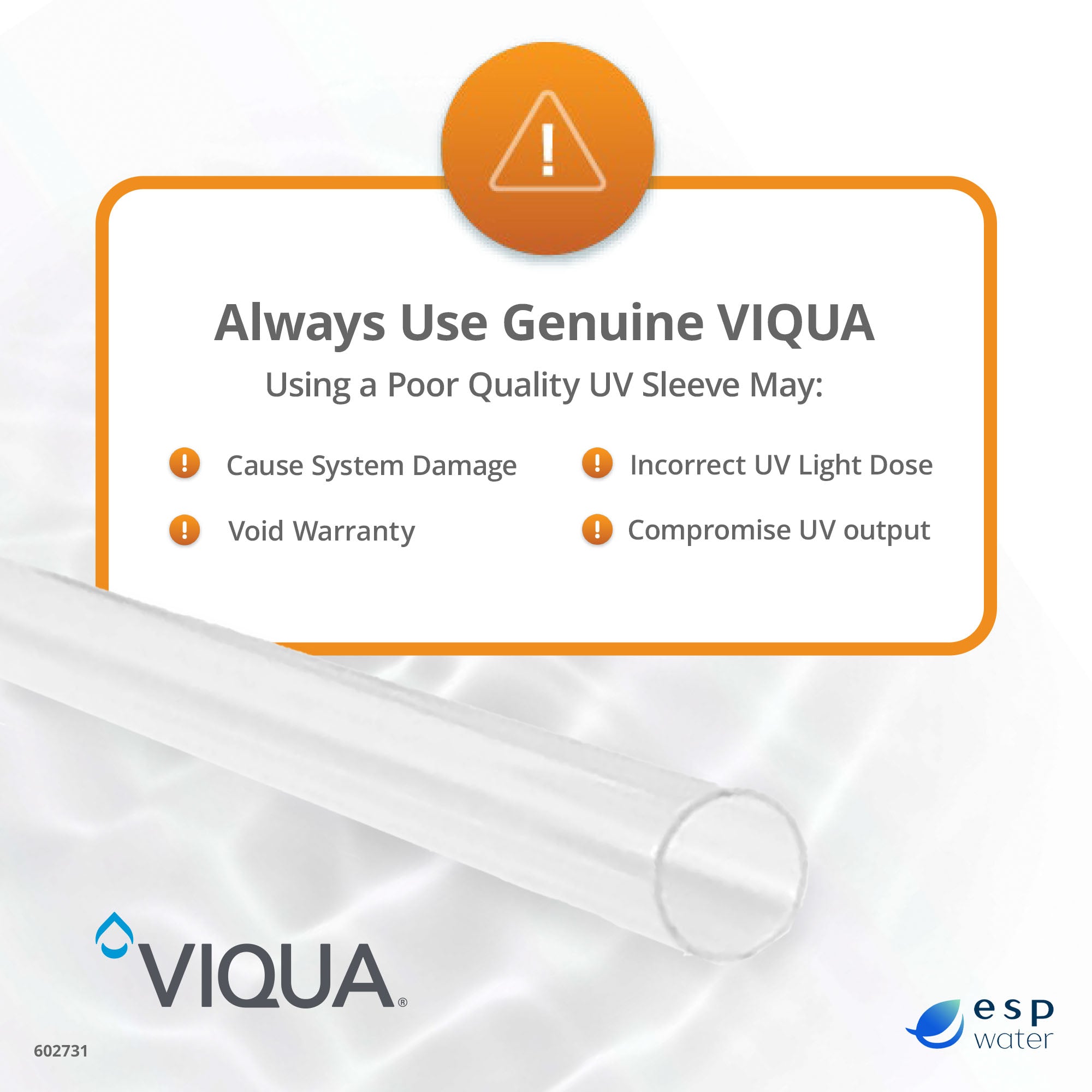 VIQUA 602731 UV Quartz Sleeve for B, B4, B4 - V UV Systems 602731 - ESP Water