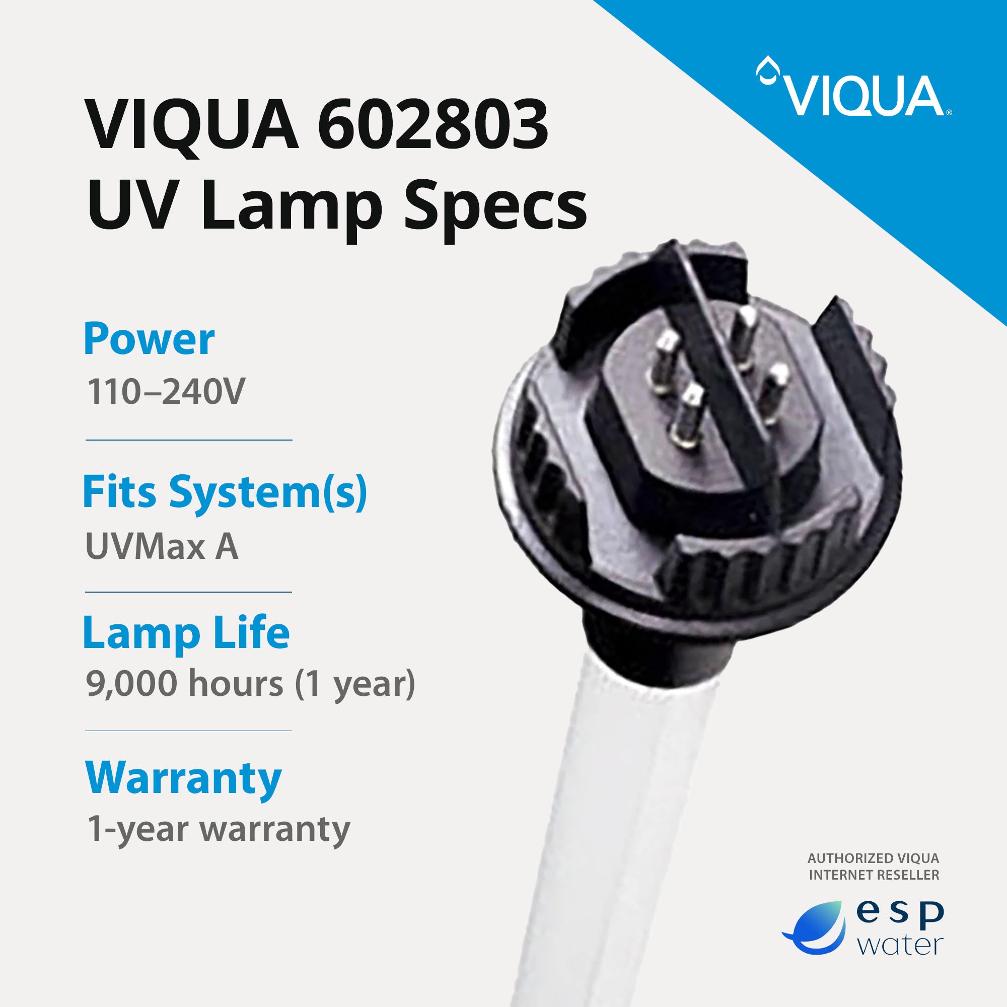 VIQUA 602804 UV Lamp for B, B4, B4 - V UV Systems 602804 - ESP Water