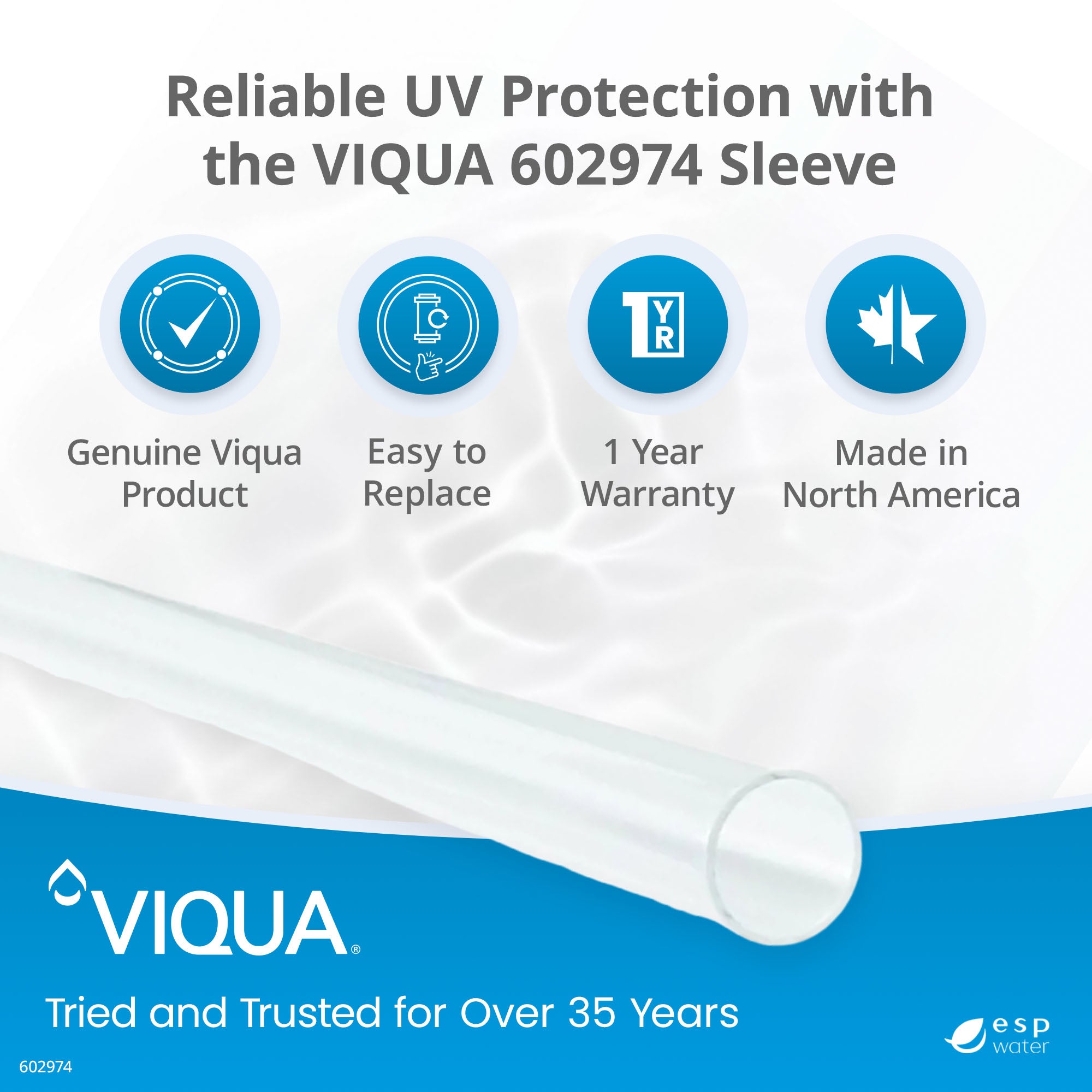 VIQUA 602974 UV Quartz Sleeve for PRO10, G, G+ UV Systems - ESP Water 
