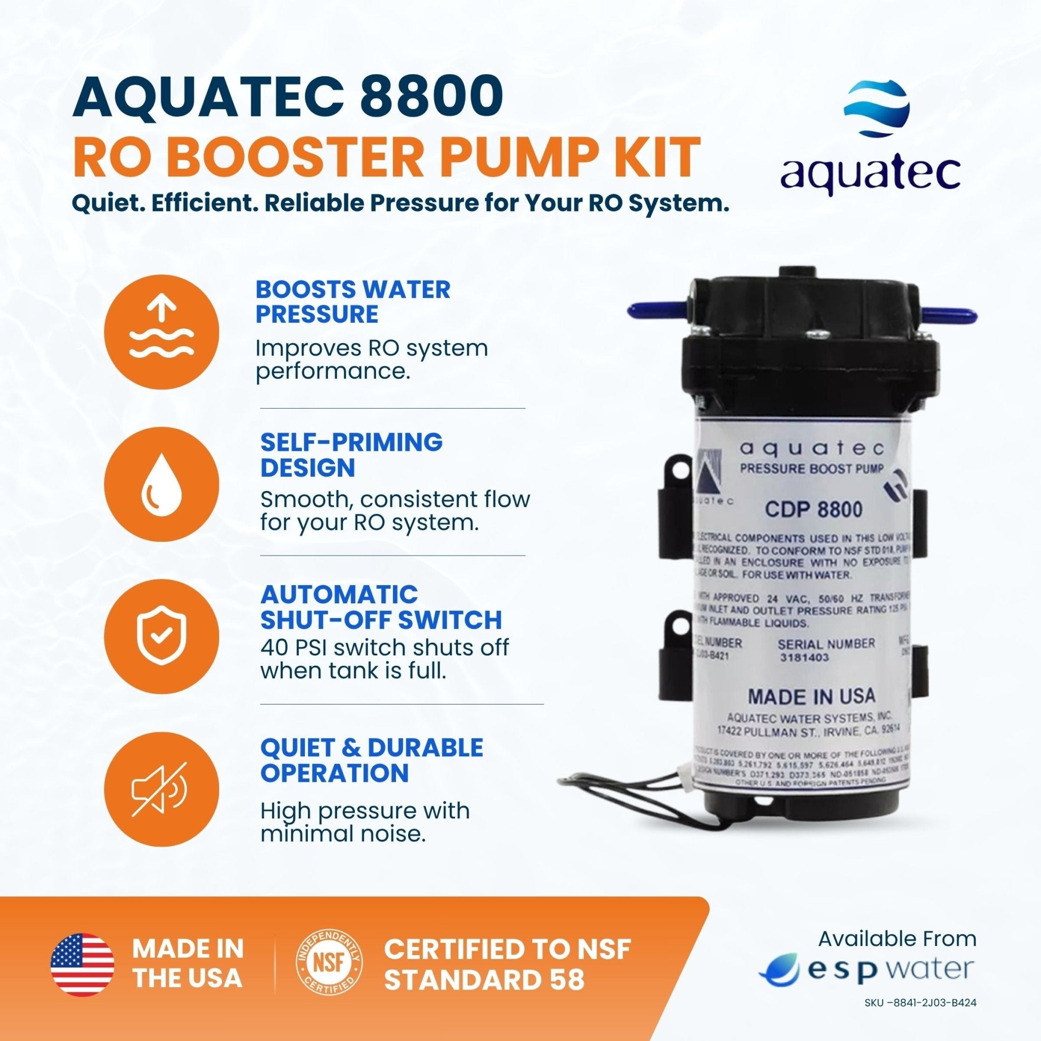 Aquatec 8800 Booster Pump Kit with Pressure Switch and Transformer