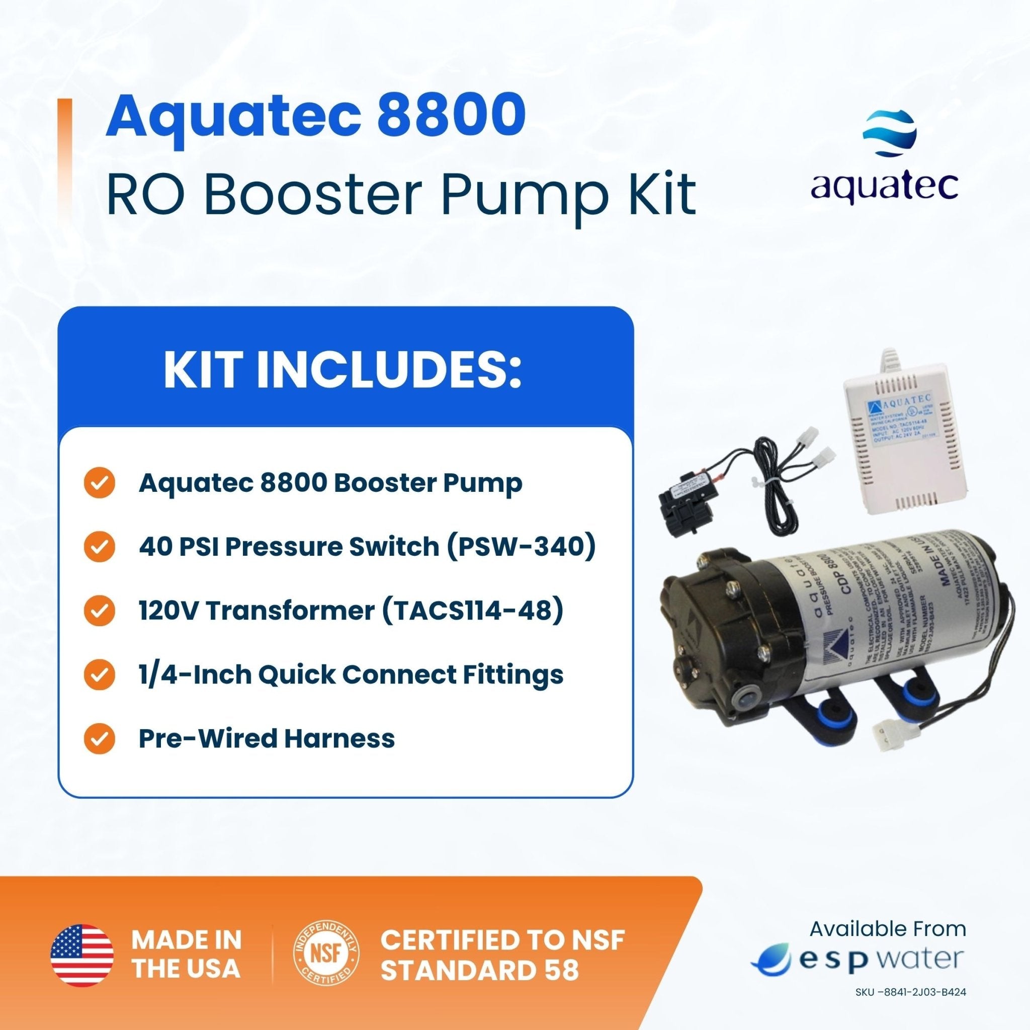 Aquatec 8800 Booster Pump Kit with Pressure Switch and Transformer