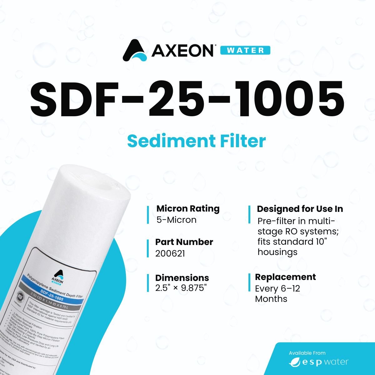 AXEON SDF - 25 - 1005 Sediment Filter 5 Mic 2.5" x 10" 200621 200621 - ESP Water