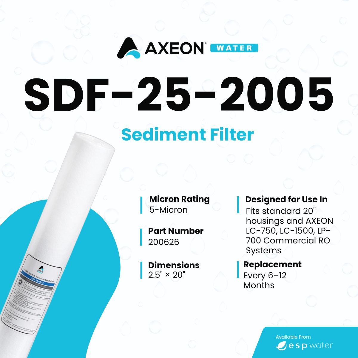AXEON SDF - 25 - 2005 Sediment Filter 5 Micron 2.5" x 20" 200626 200626 - ESP Water