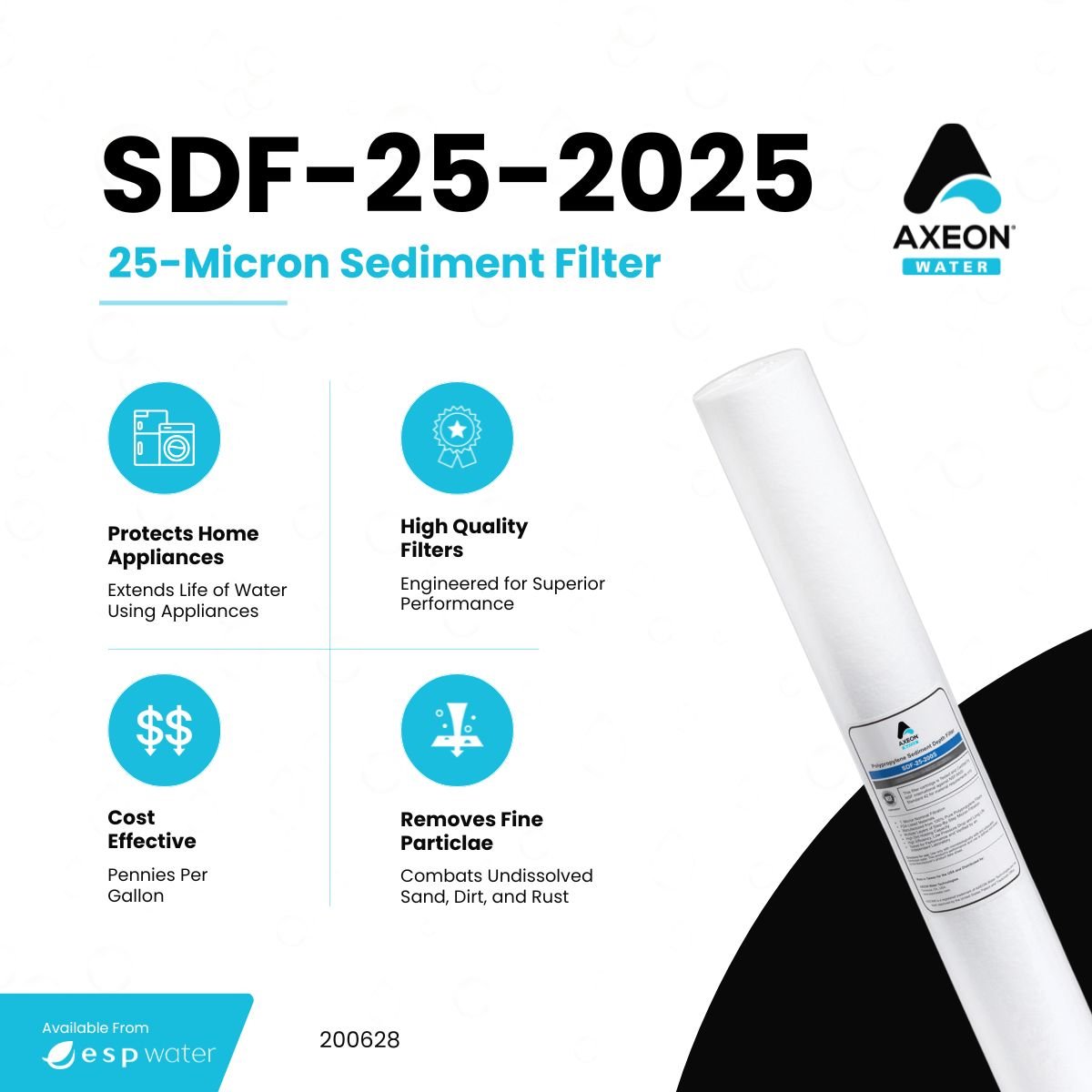 AXEON SDF - 25 - 2025 Sediment Filter 2.5" x 20" 25 Mic 200628 200628 - ESP Water