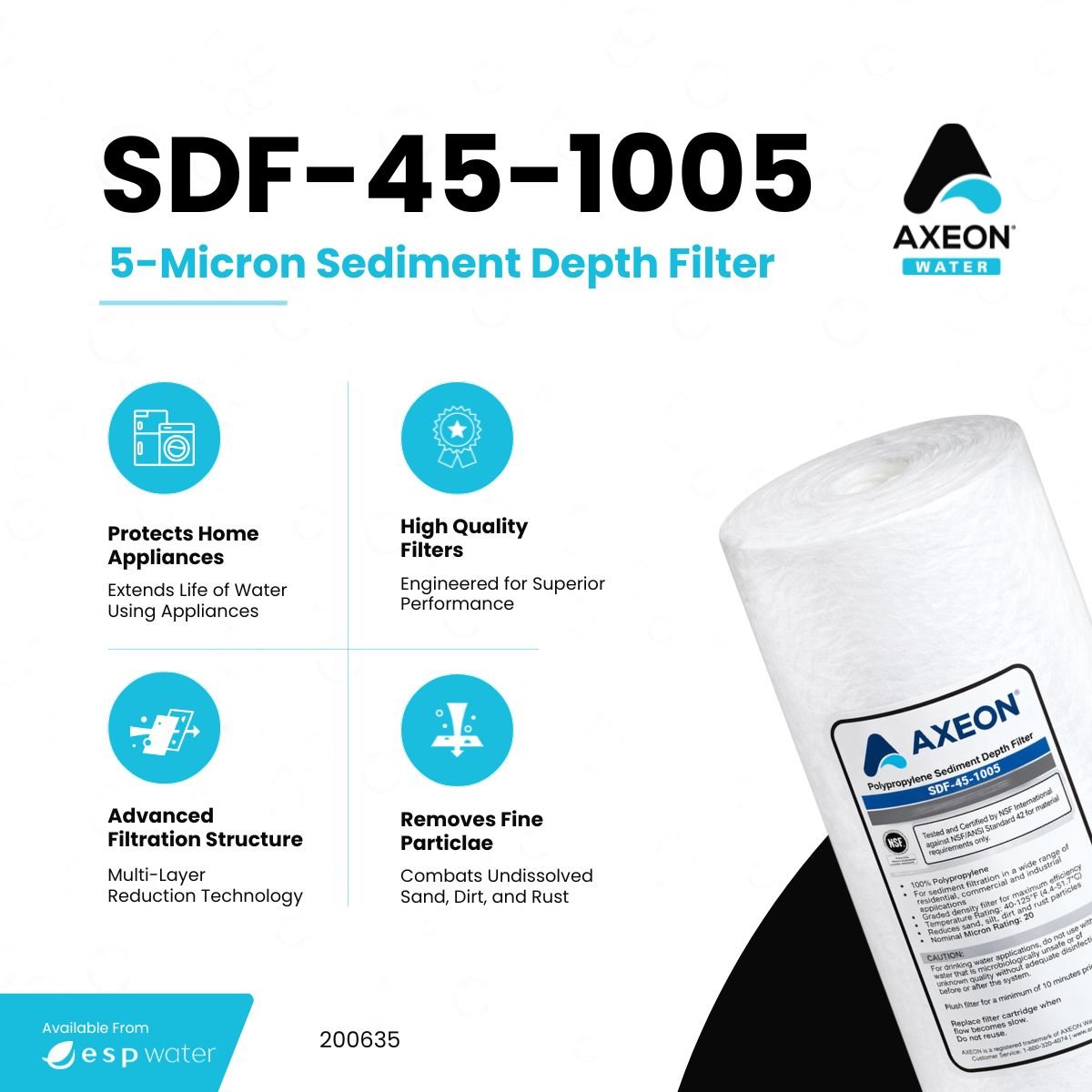 AXEON SDF - 45 - 1005 Sediment Filter 5 Micron 4.5" x 10" 200635 200635 - ESP Water