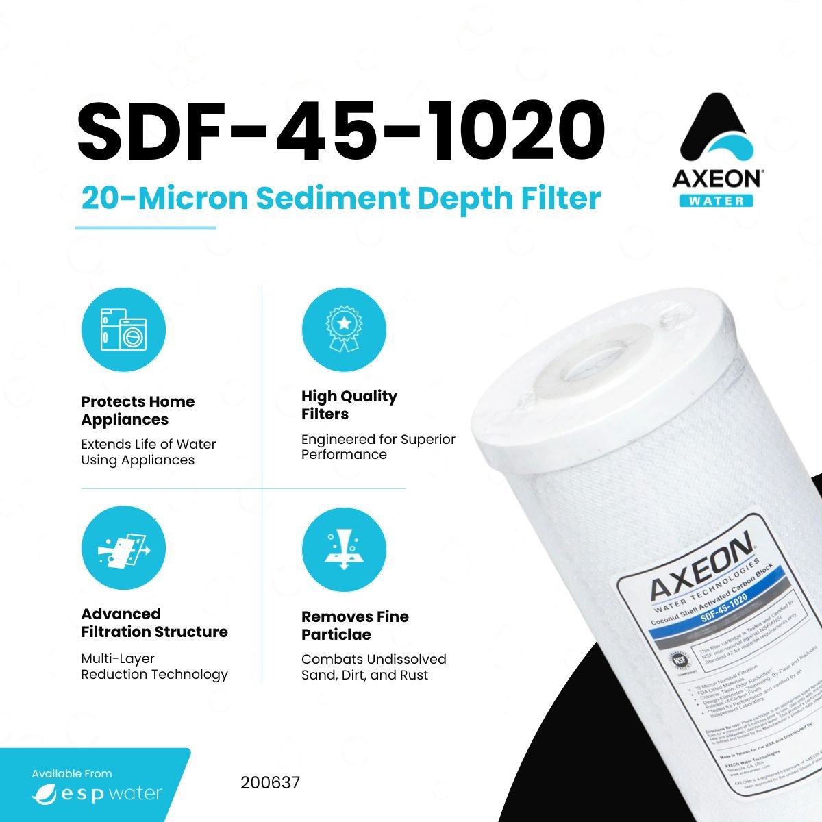 AXEON SDF - 45 - 1020 Sediment Filter 4.5" x 10" 20 Mic 200637 200637 - ESP Water
