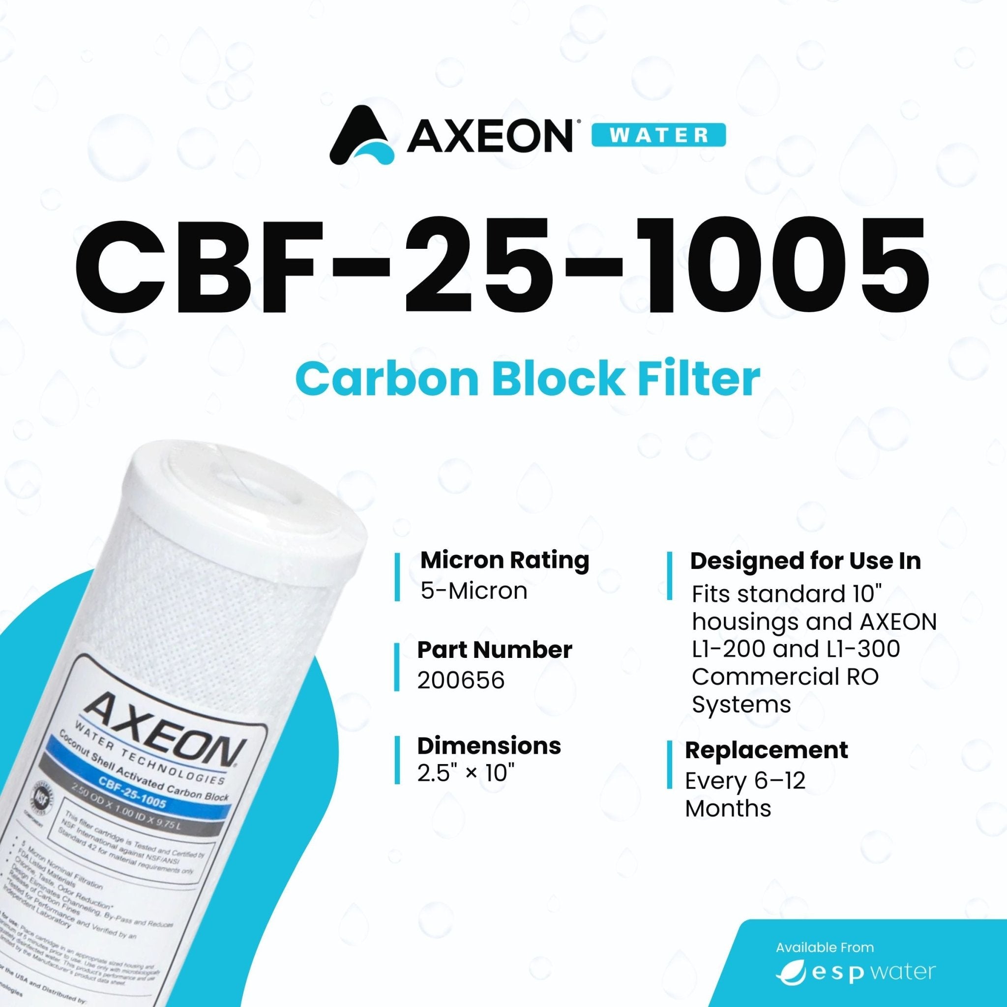 AXEON CBF - 25 - 1005 Carbon Block Filter 5 Microns, 200656 200656 - ESP Water