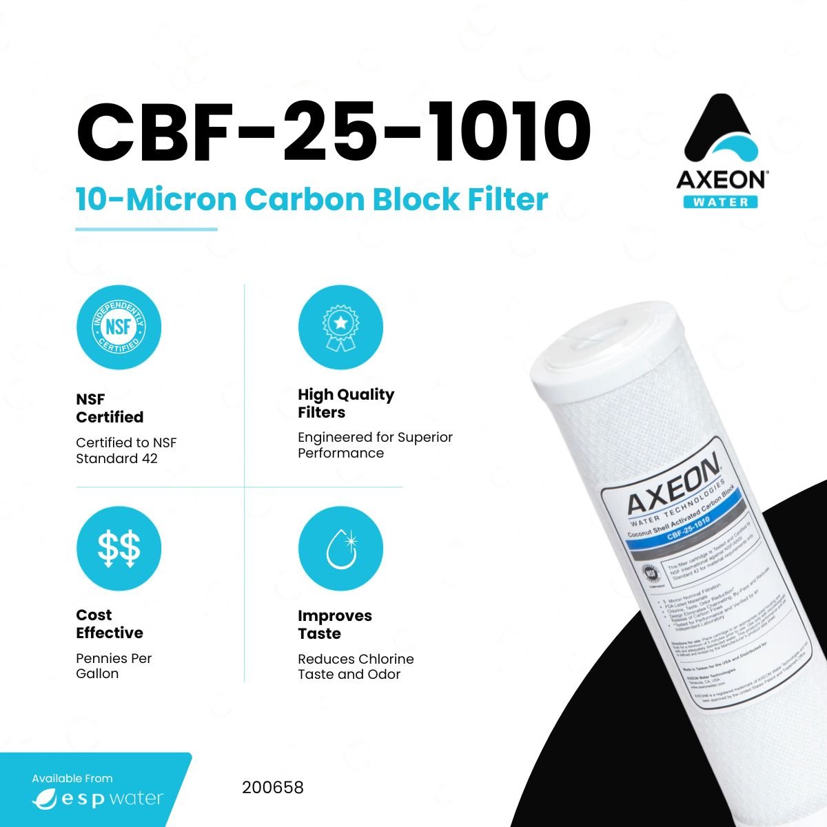 AXEON CBF-25-1010 Carbon Block Filter 10 Microns, 200658 – ESP Water
