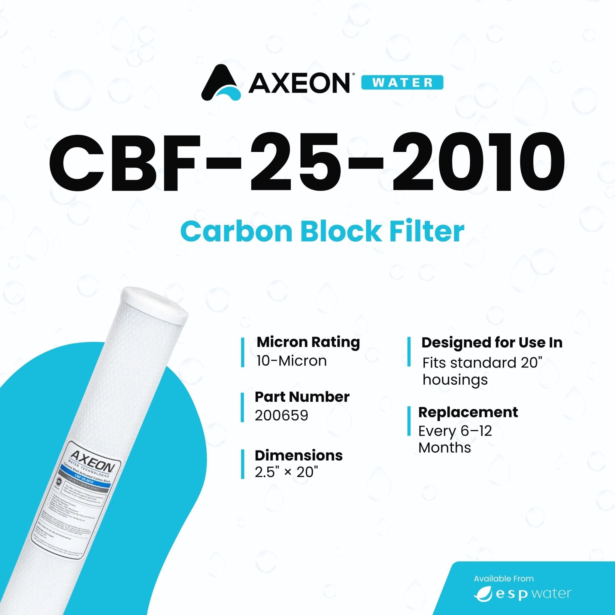 AXEON CBF-25-2010 Carbon Block Filter 10 Micron 200659 – ESP Water AXEON CBF-25-2010 Carbon Block Filter 10 Micron 200659 – ESP Water