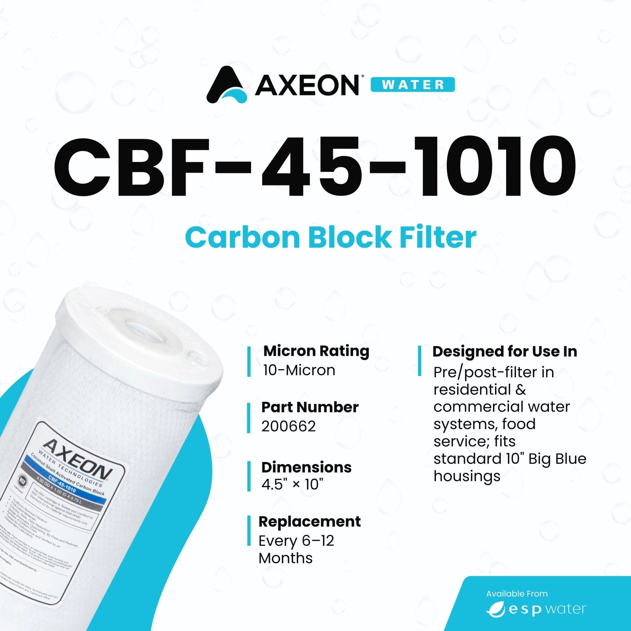 AXEON CBF - 45 - 1010 Carbon Block Filter 10 Micron, 200662 200662 - ESP Water