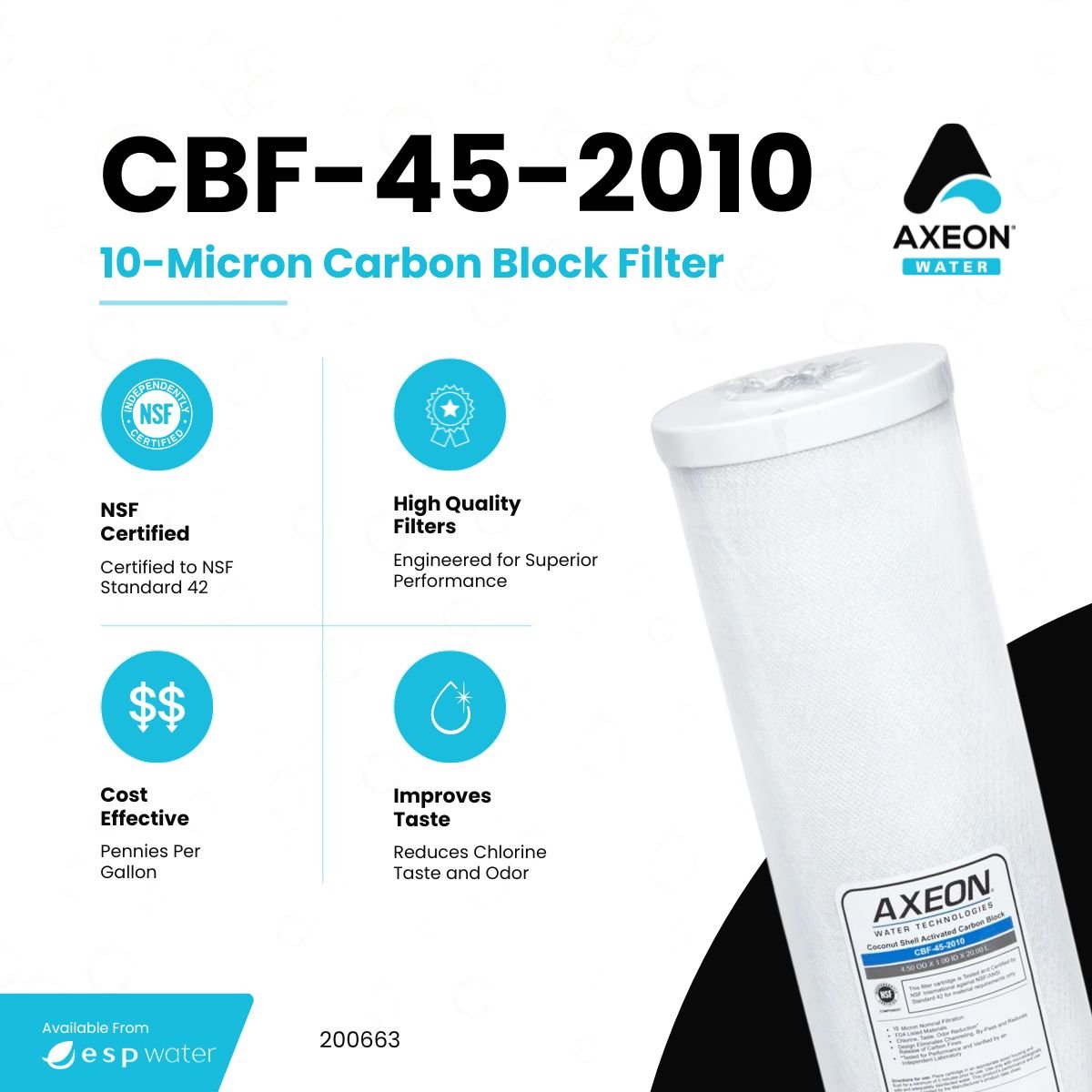 AXEON CBF - 45 - 2010 Carbon Block Filter 10 Microns, 200663 200663 - ESP Water