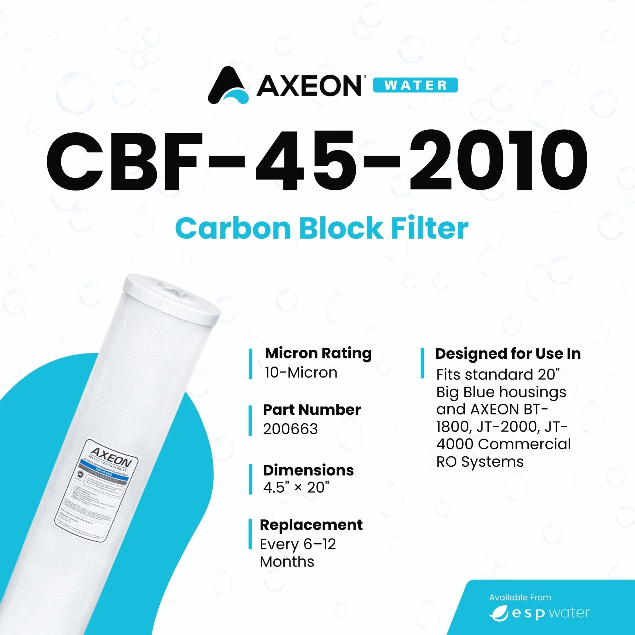 AXEON CBF - 45 - 2010 Carbon Block Filter 10 Microns, 200663 200663 - ESP Water