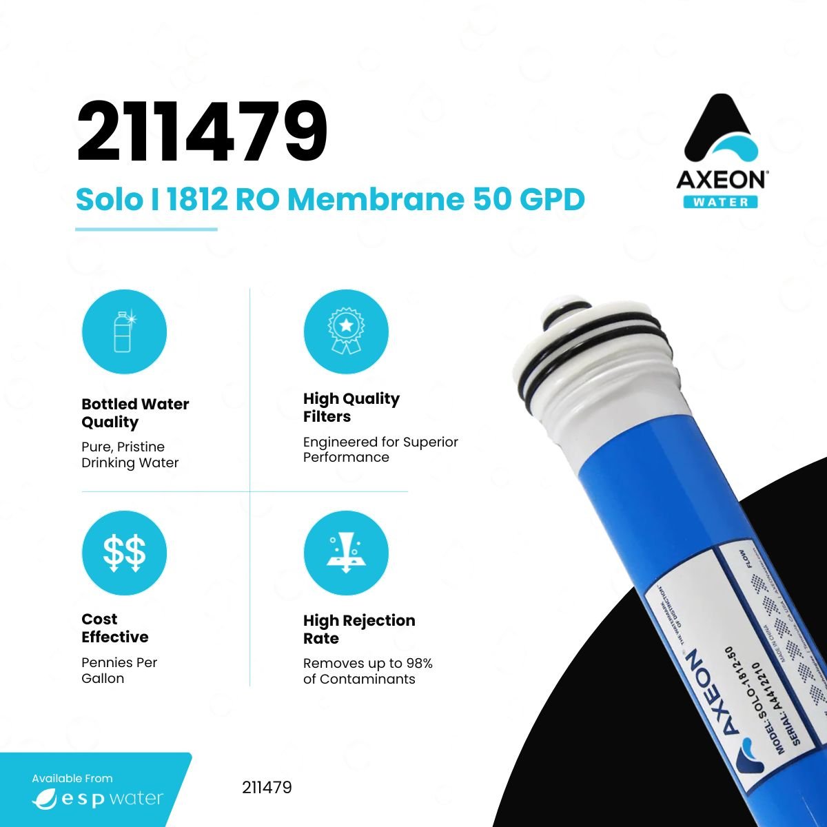 AXEON 211479 Solo I 1812 RO Membrane 50 GPD 211479 - ESP Water