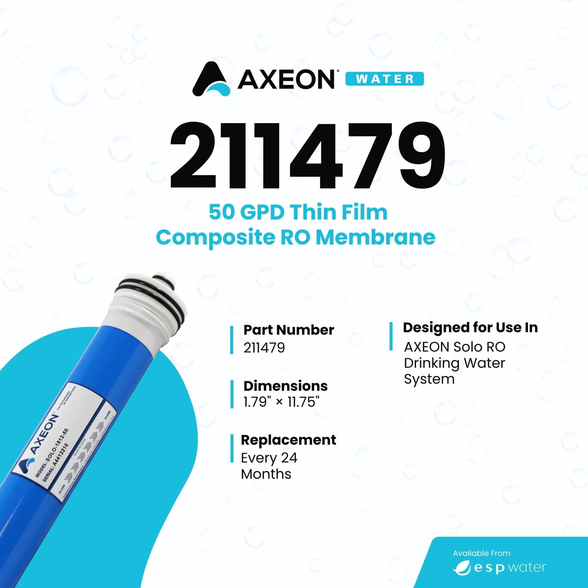 AXEON 211479 Solo I 1812 RO Membrane 50 GPD 211479 - ESP Water