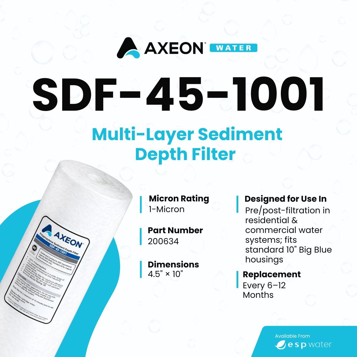 AXEON SDF - 45 - 1001 Sediment Filter 4.5" x 10" 1 Micron 200634 200634 - ESP Water