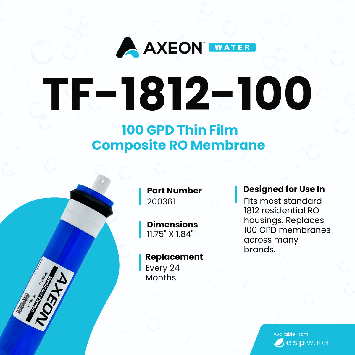 AXEON 200361 TF - 1812 - 100 Reverse Osmosis Membrane 100 GPD 200361 - ESP Water