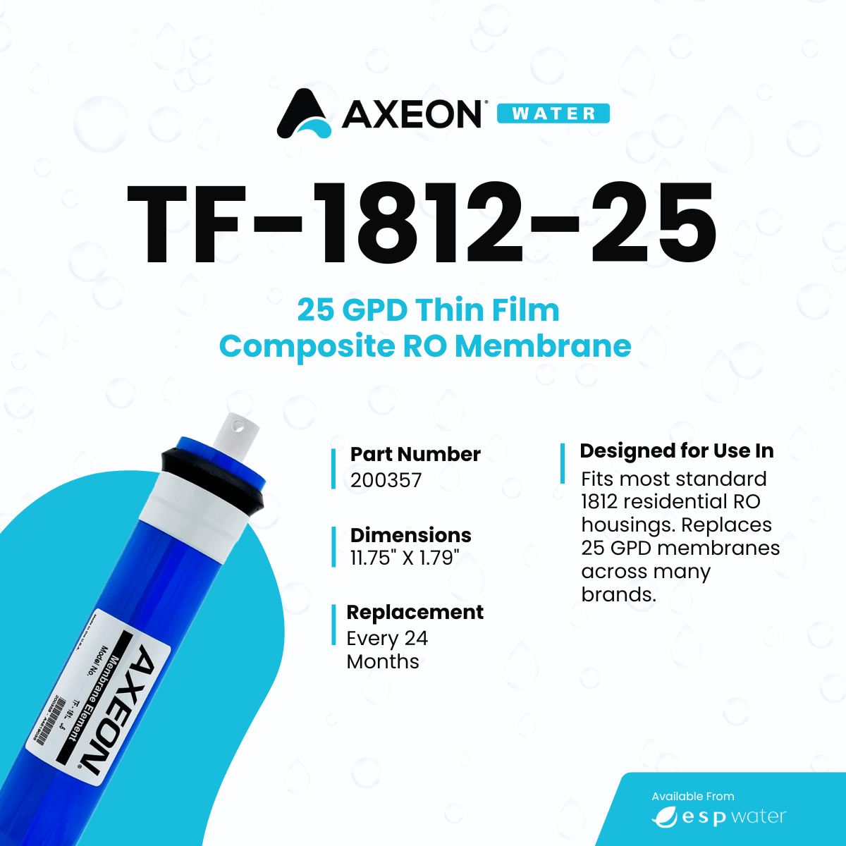 AXEON TF - 1812 - 25 Reverse Osmosis Membrane 25 GPD, 200357 200357 - ESP Water