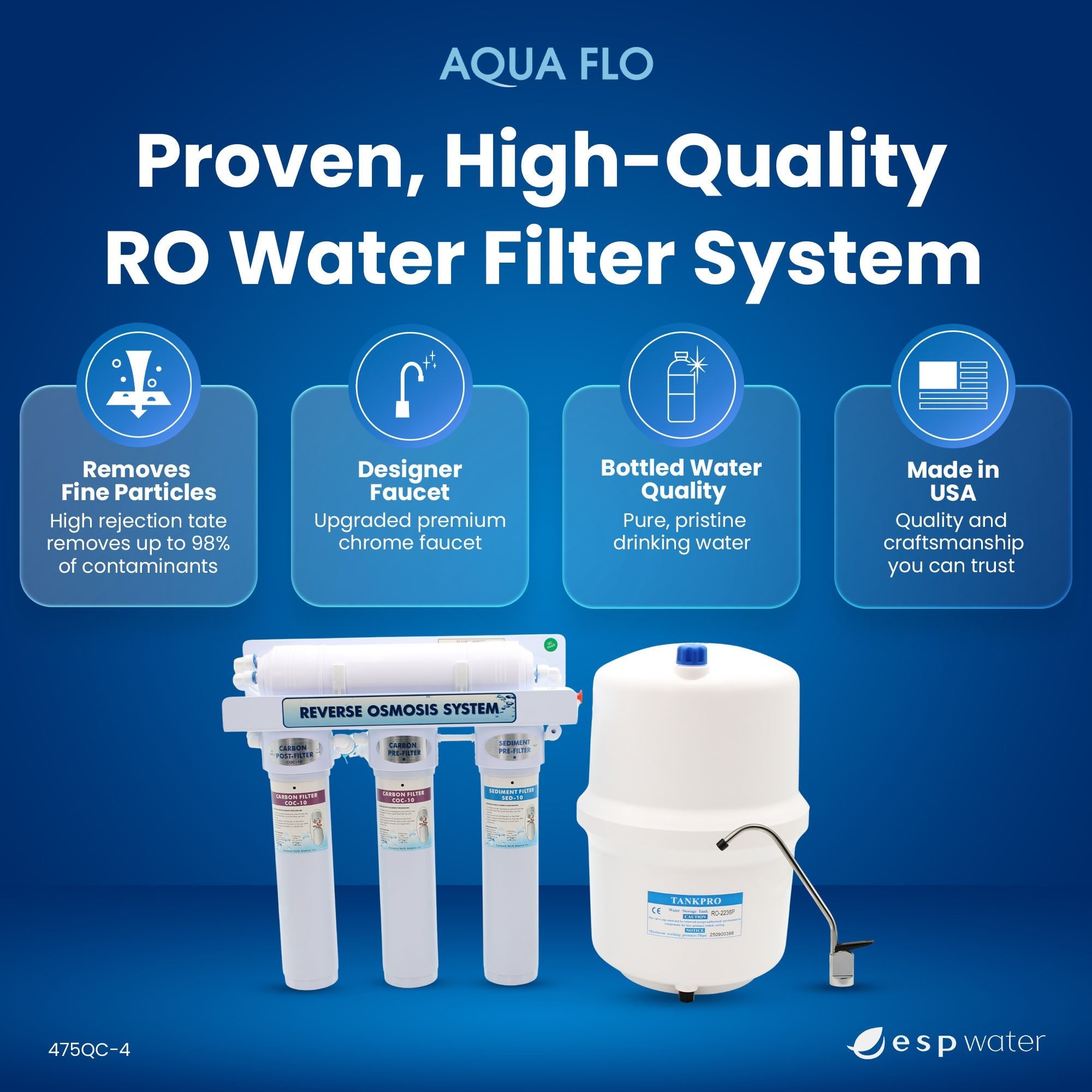 Aqua Flo 475QC - 4 4 - Stage 75 GPD Quick Change RO System 20010023 - ESP Water