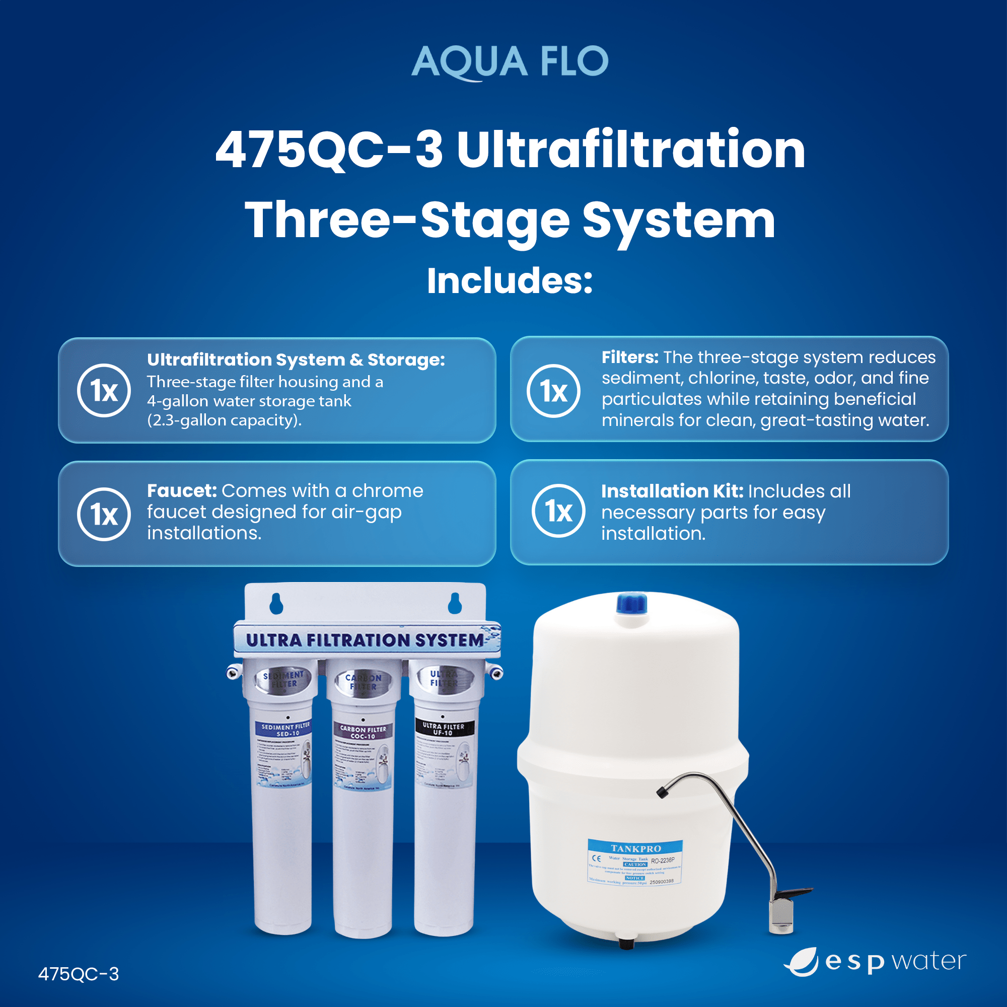 Aqua Flo 475QC - 3 Ultrafiltration Water Filter 3 - Stage System 20010201 20010201 - ESP Water