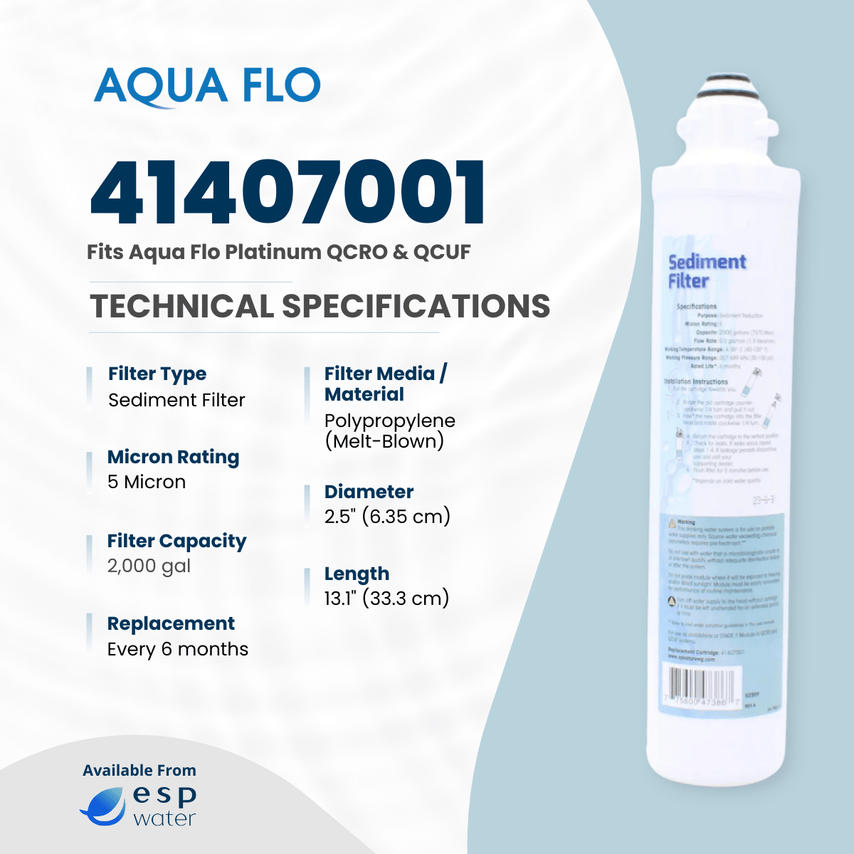Aqua Flo 41407001 Sediment Filter Quick Change 5 Micron 41407001 - ESP Water