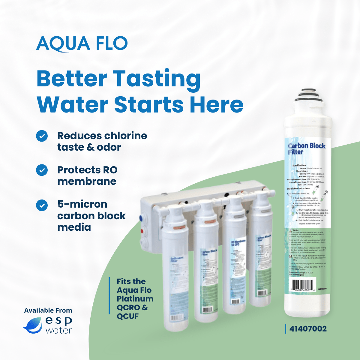 Aqua Flo 41407002 Carbon Block Quick Change Filter 5 Micron 41407002 - ESP Water