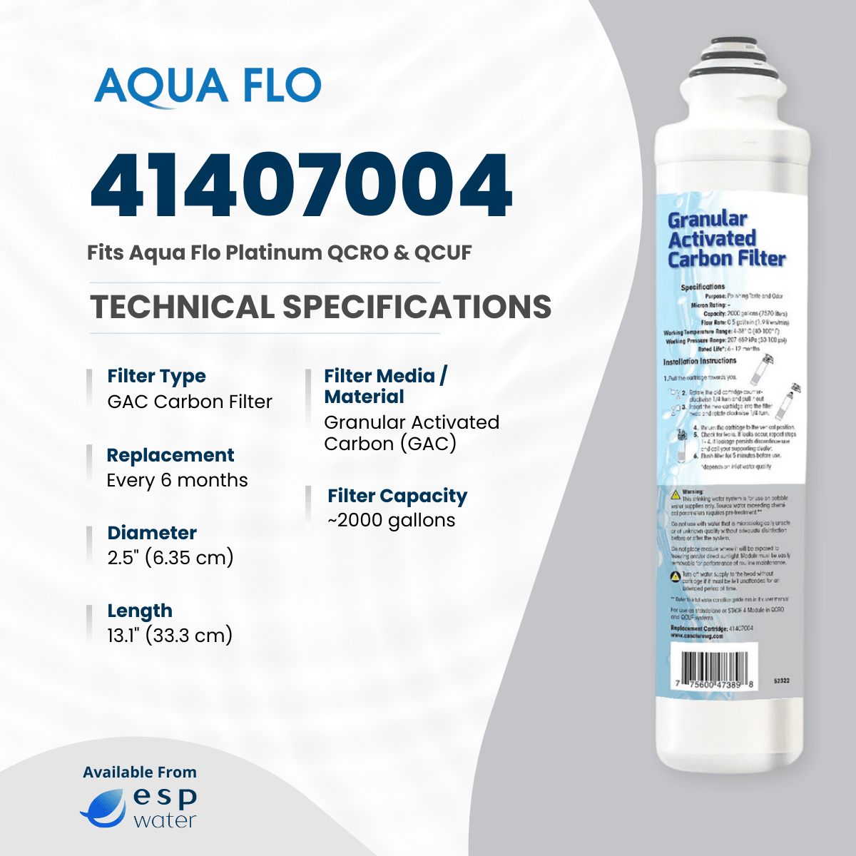Aqua Flo 41407004 GAC Carbon Filter Quick Change 41407004 - ESP Water