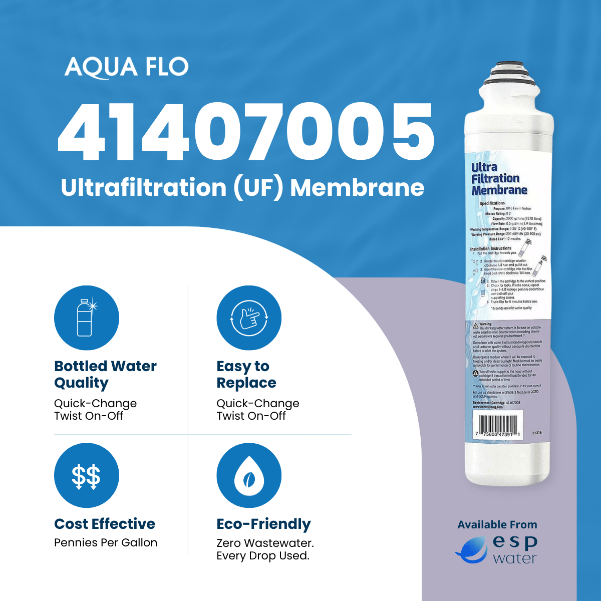 Aqua Flo 41407005 Ultra Filtration Membrane - No Water Waste 41407005 - ESP Water