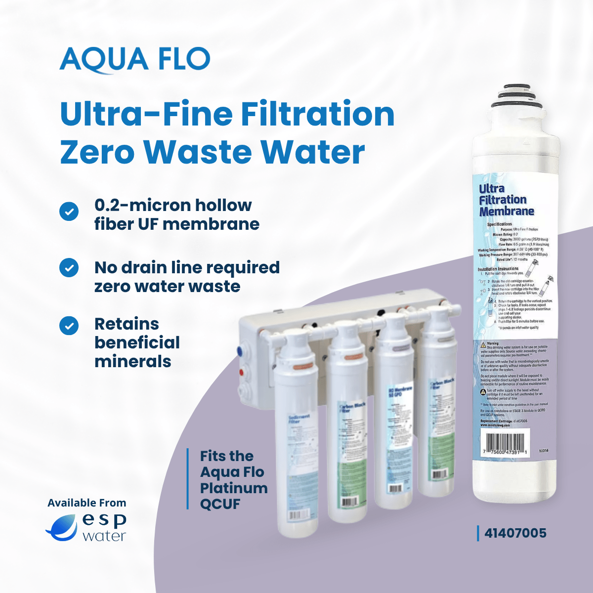 Aqua Flo 41407005 Ultra Filtration Membrane - No Water Waste 41407005 - ESP Water