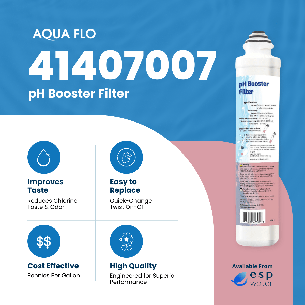 Aqua Flo 41407007 pH Booster Filter Quick Change 41407007 - ESP Water