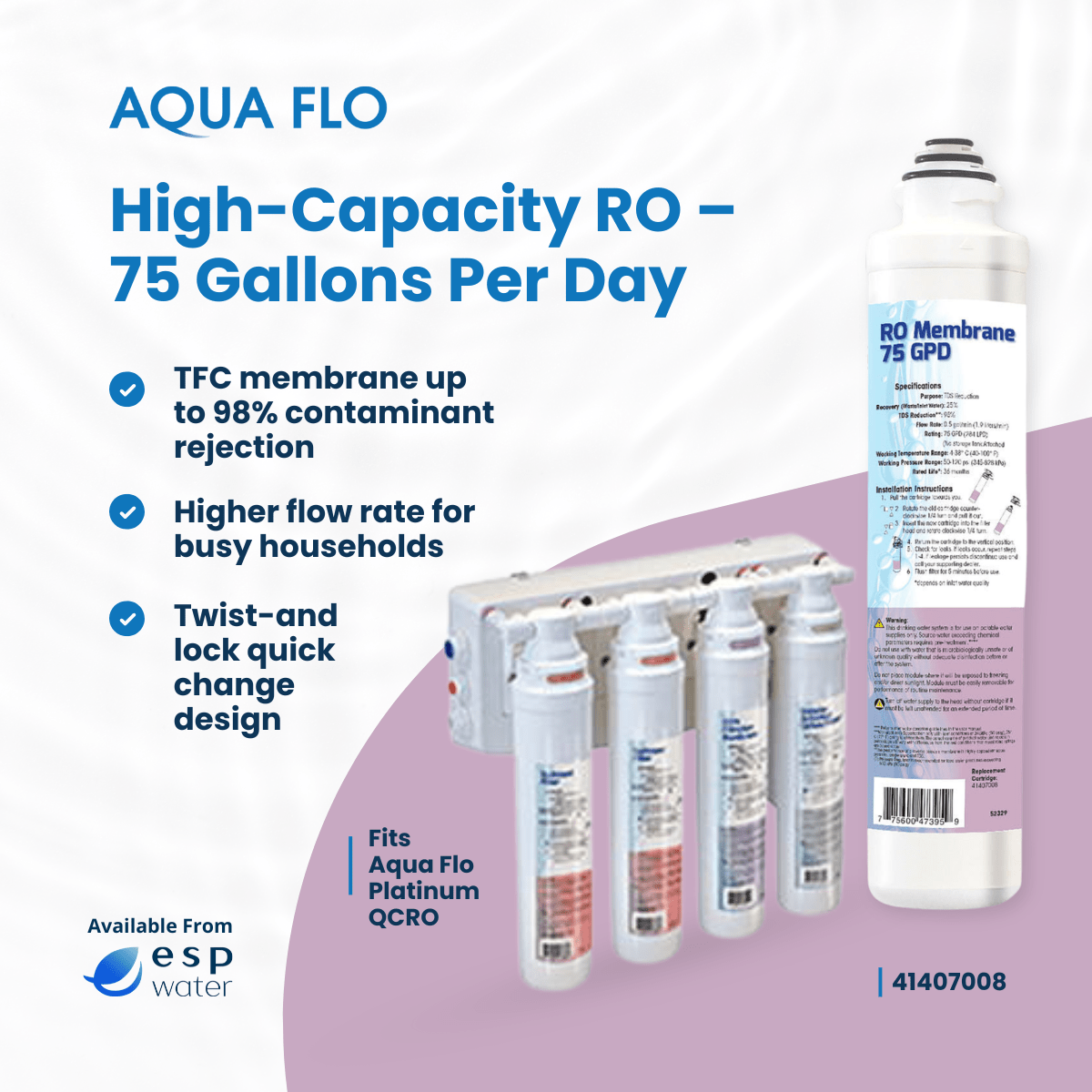 Aqua Flo 41407008 RO Membrane 75 GPD Quick Change 41407008 - ESP Water